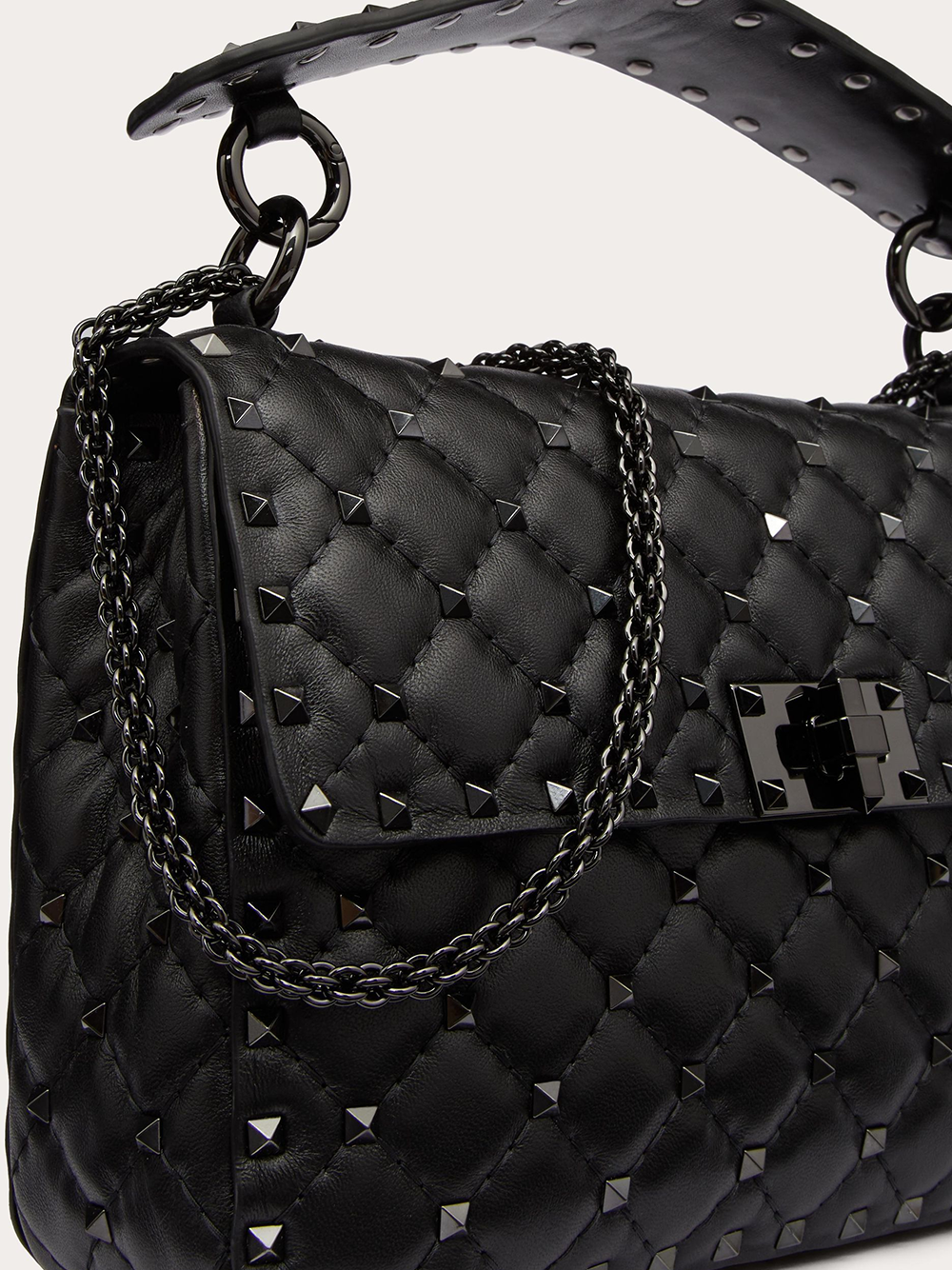 Valentino Garavani Svart Nappa Läder Medium Rockstudt Spike Väska