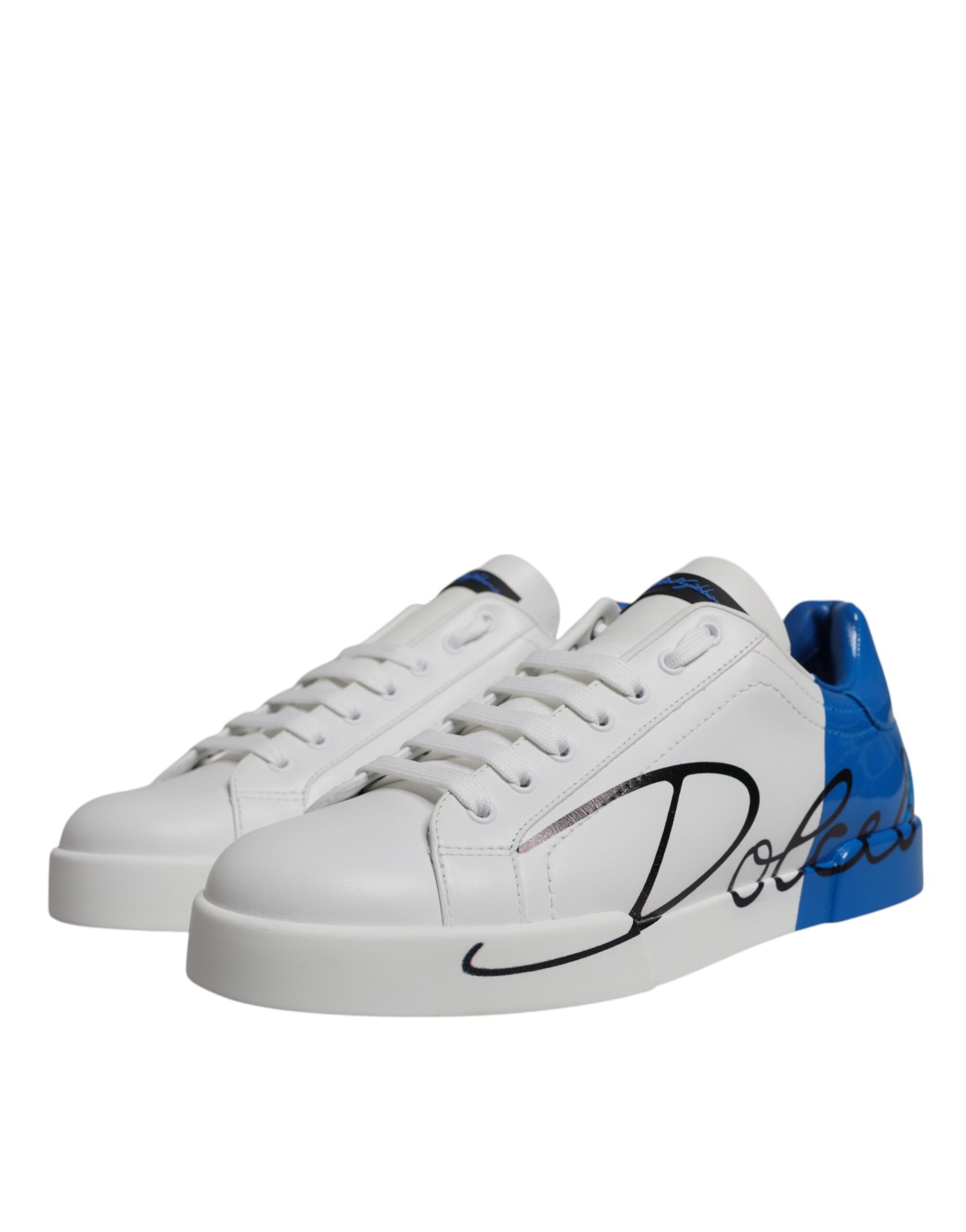 Dolce & Gabbana Vita Blå Läderlogotyp Låga Sneakers Skor