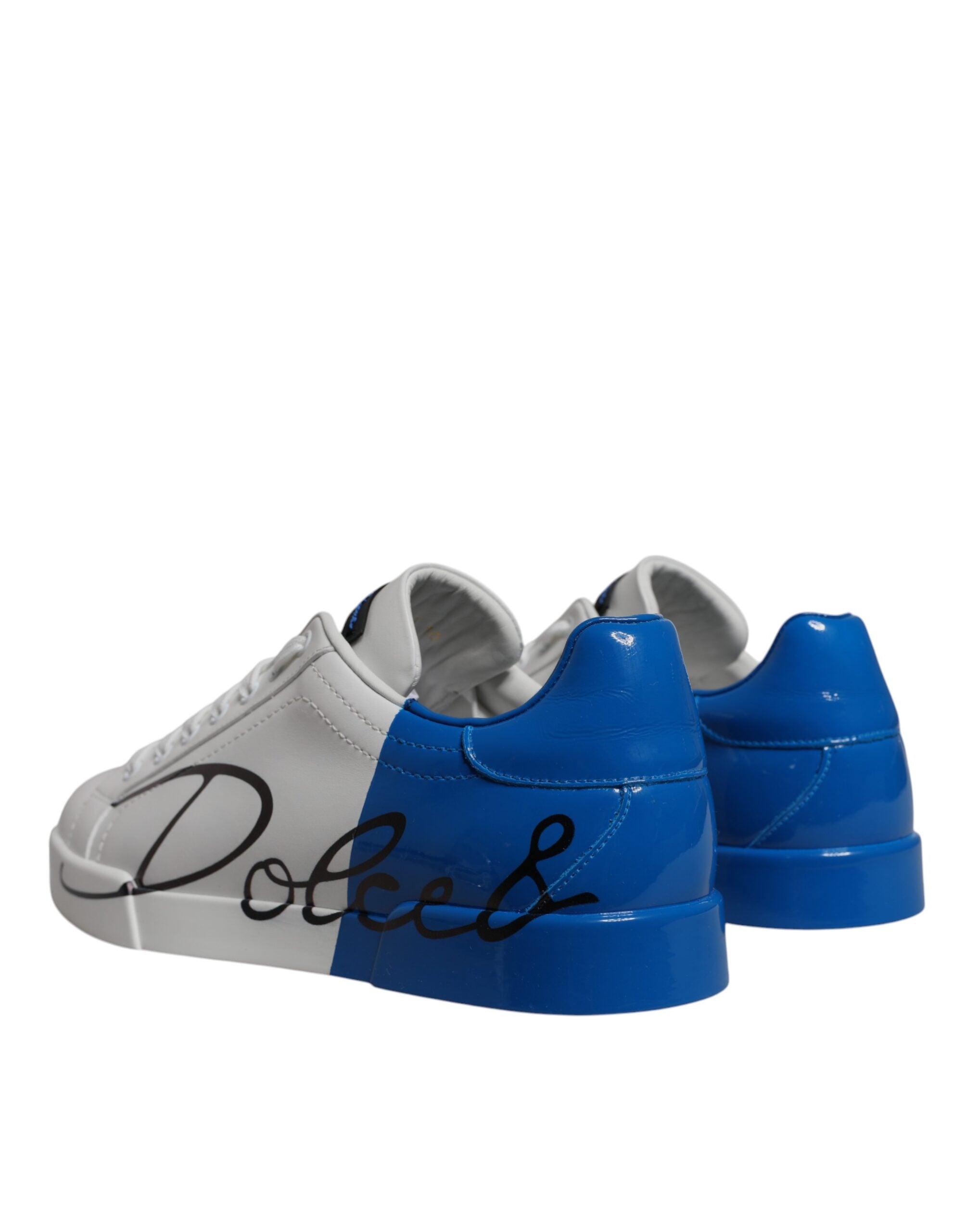 Dolce & Gabbana Vita Blå Läderlogotyp Låga Sneakers Skor
