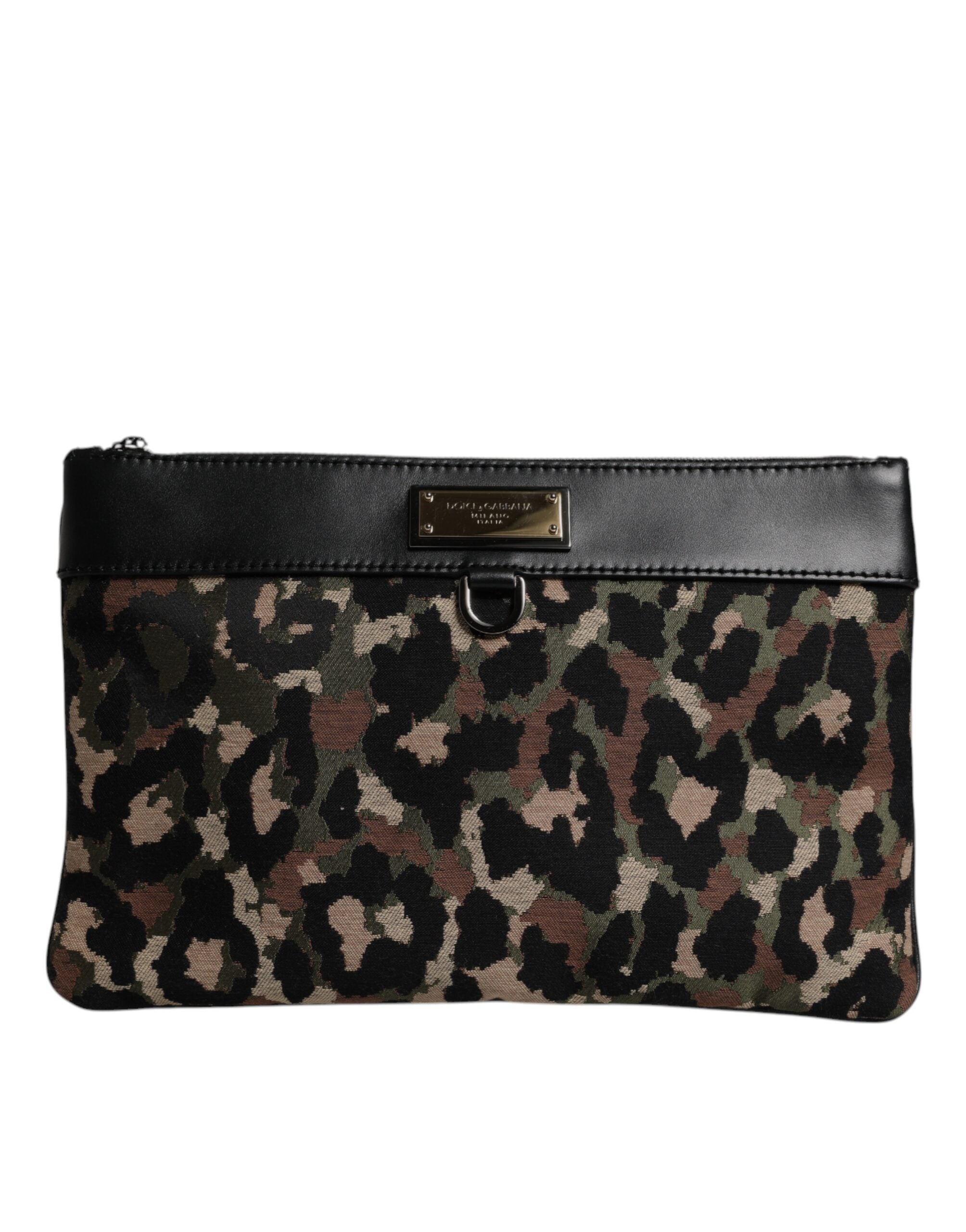 Dolce & Gabbana Flerfärgad Leopard Jacquard Mönstrad Logotyp Plack Väska