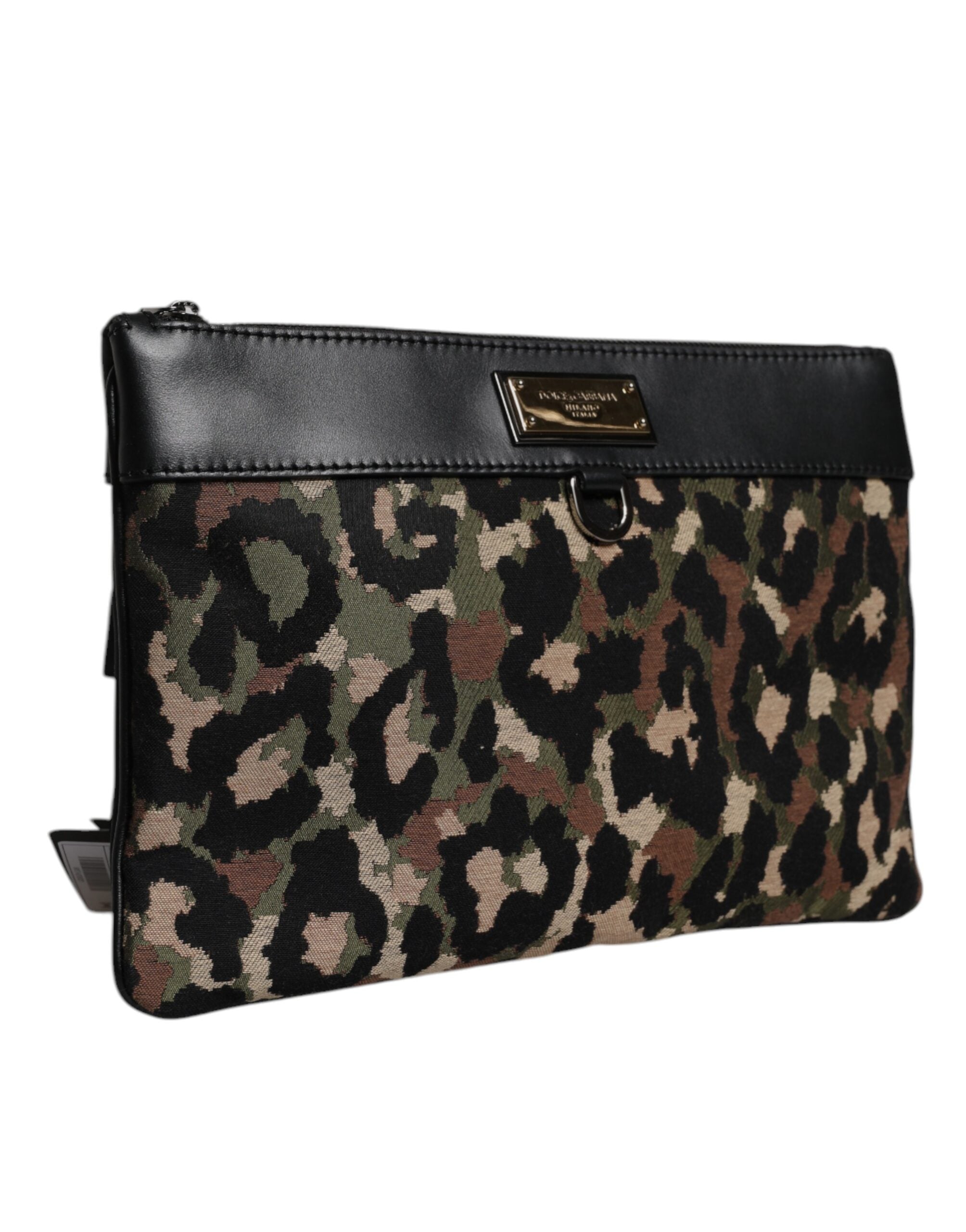 Dolce & Gabbana Flerfärgad Leopard Jacquard Mönstrad Logotyp Plack Väska