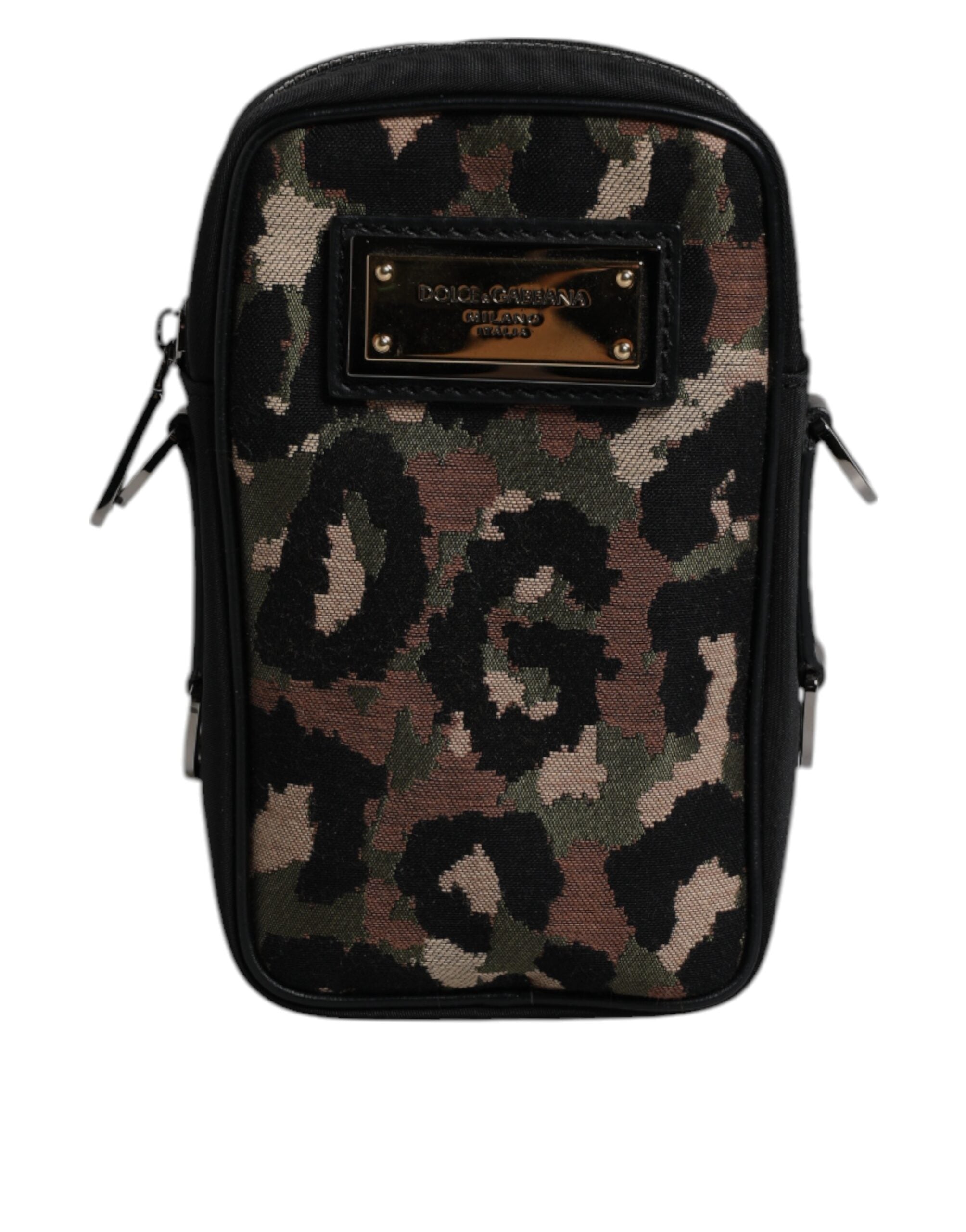 Dolce & Gabbana Flerfärgad Leopard Jacquard Logotypplack Halsremsväska