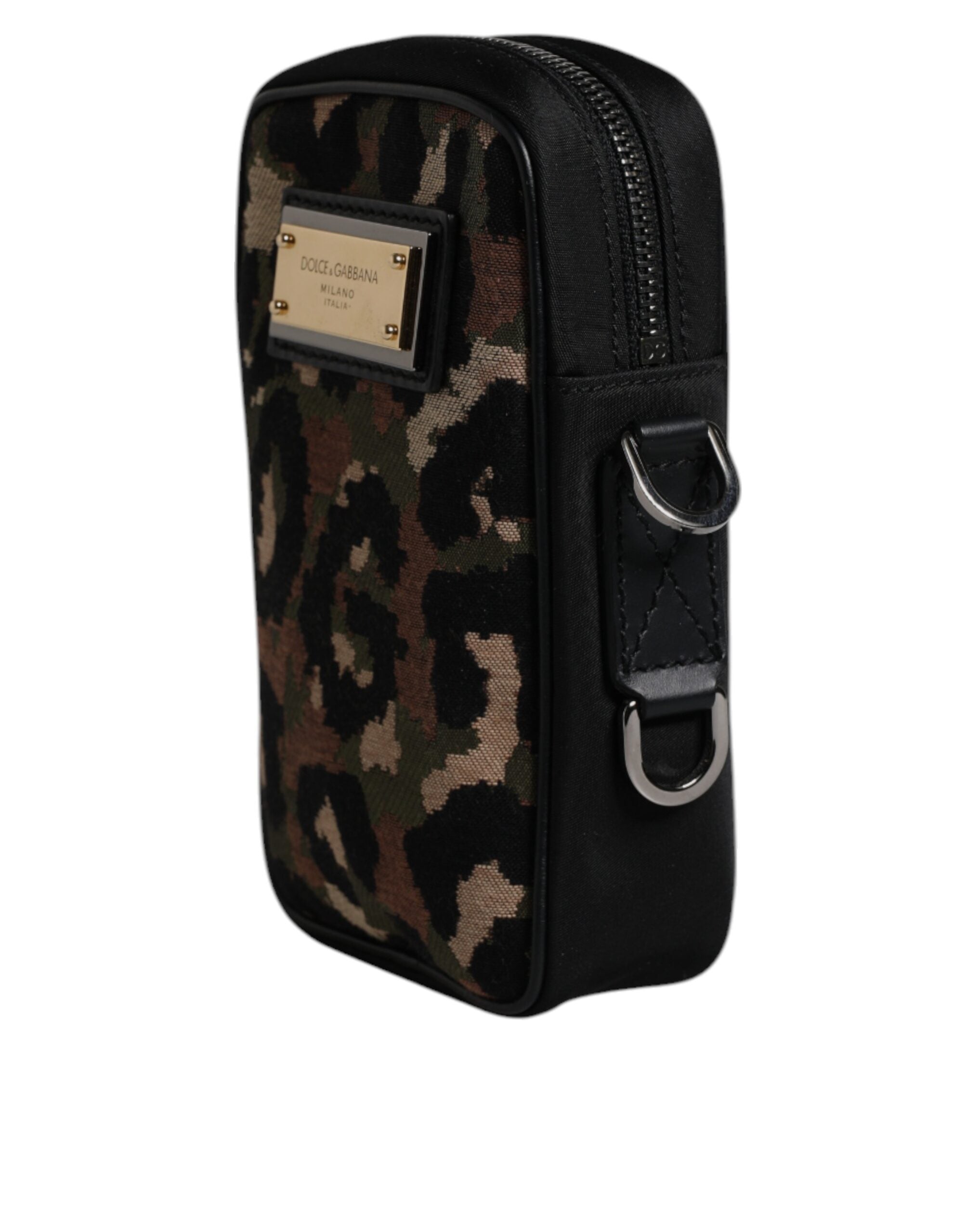 Dolce & Gabbana Flerfärgad Leopard Jacquard Logotypplack Halsremsväska