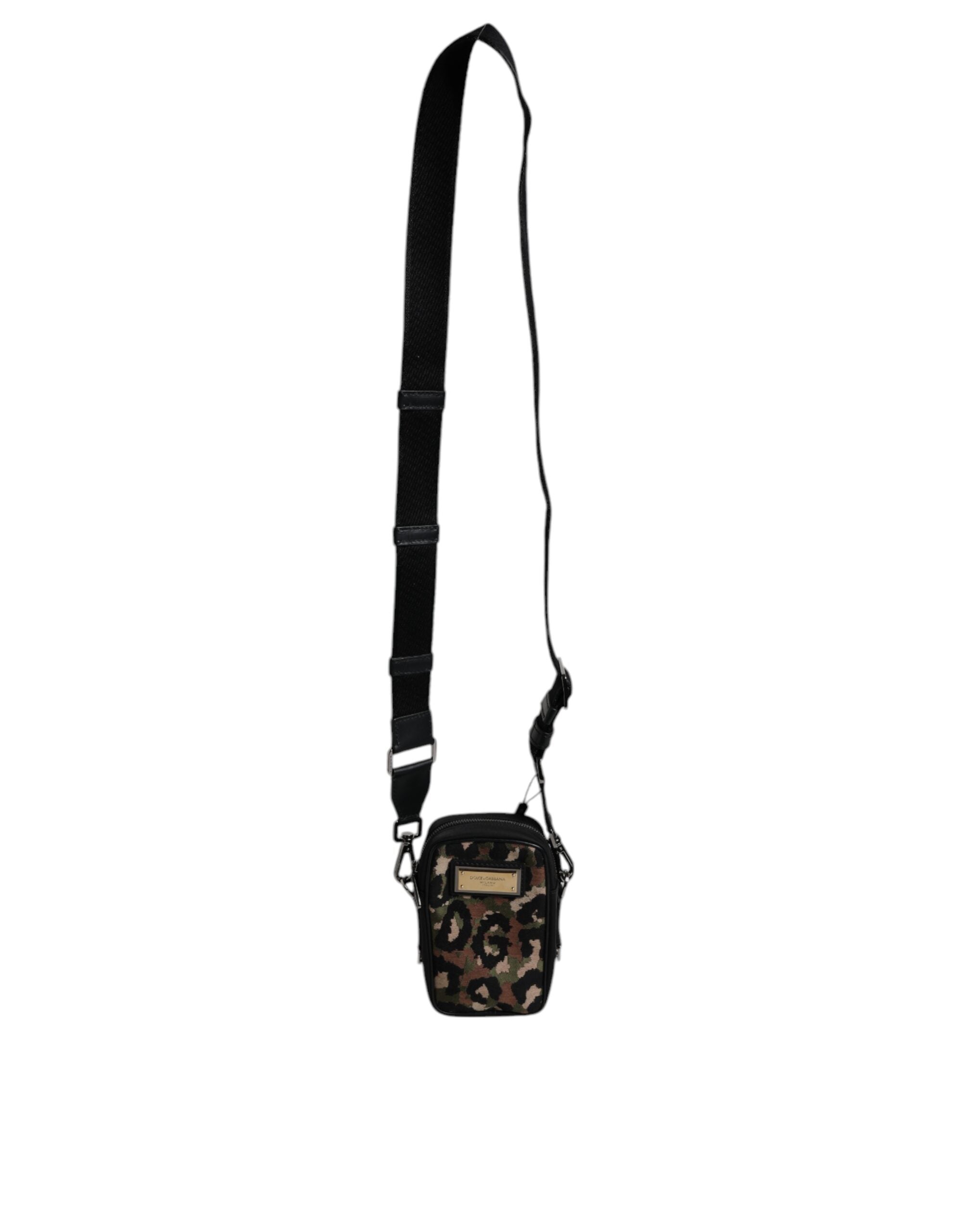 Dolce & Gabbana Flerfärgad Leopard Jacquard Logotypplack Halsremsväska