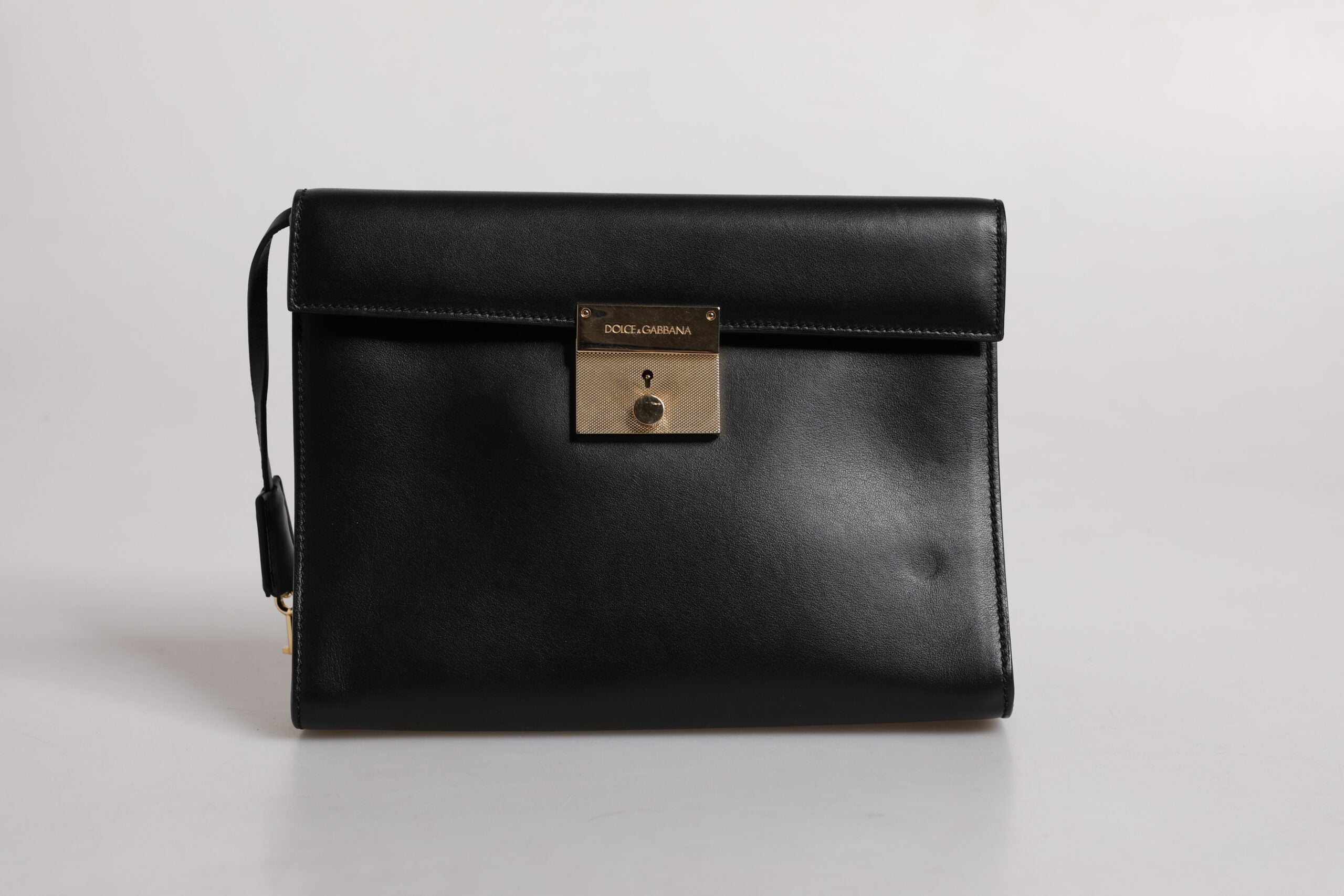 Dolce & Gabbana svart läderportfölj med logotypplakett