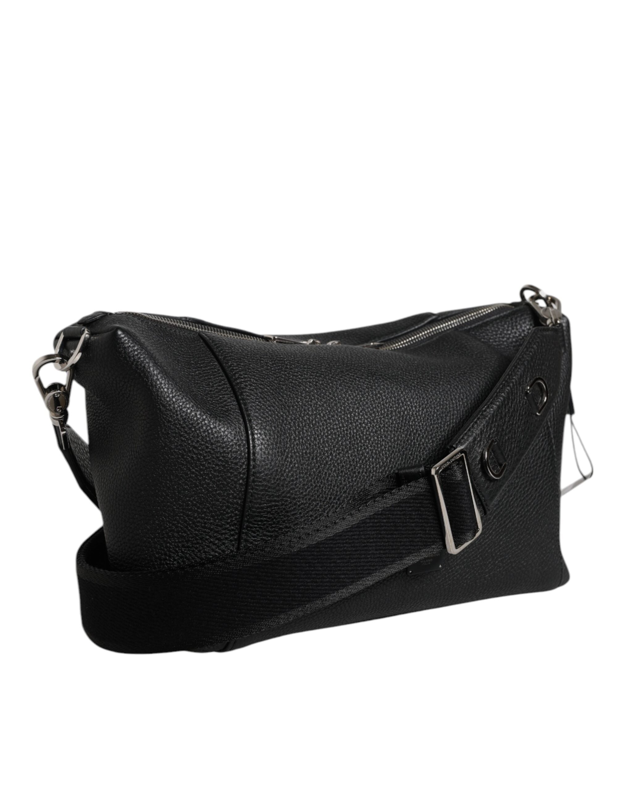 Dolce & Gabbana svart läderväska med logotyp och plack