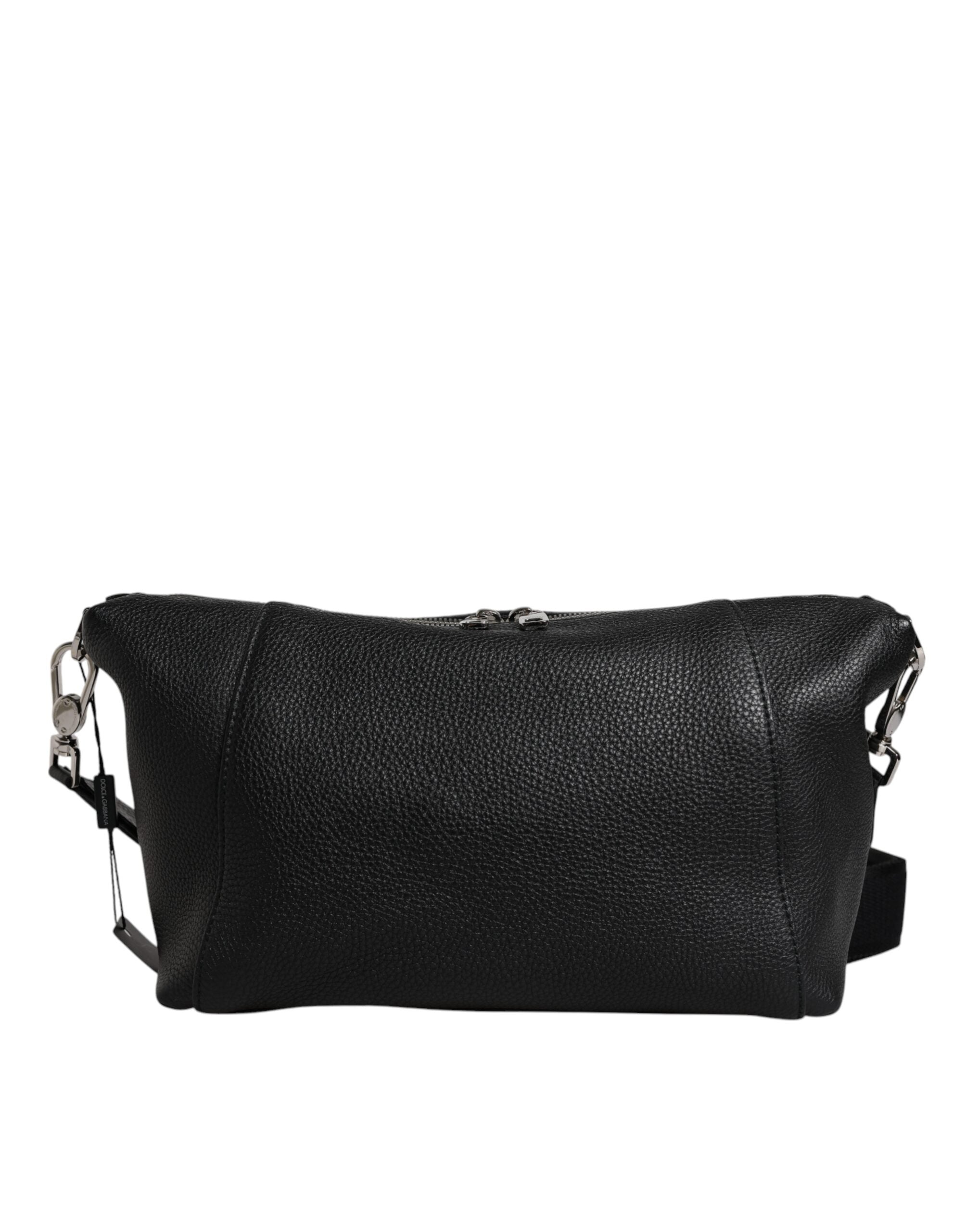 Dolce & Gabbana svart läderväska med logotyp och plack