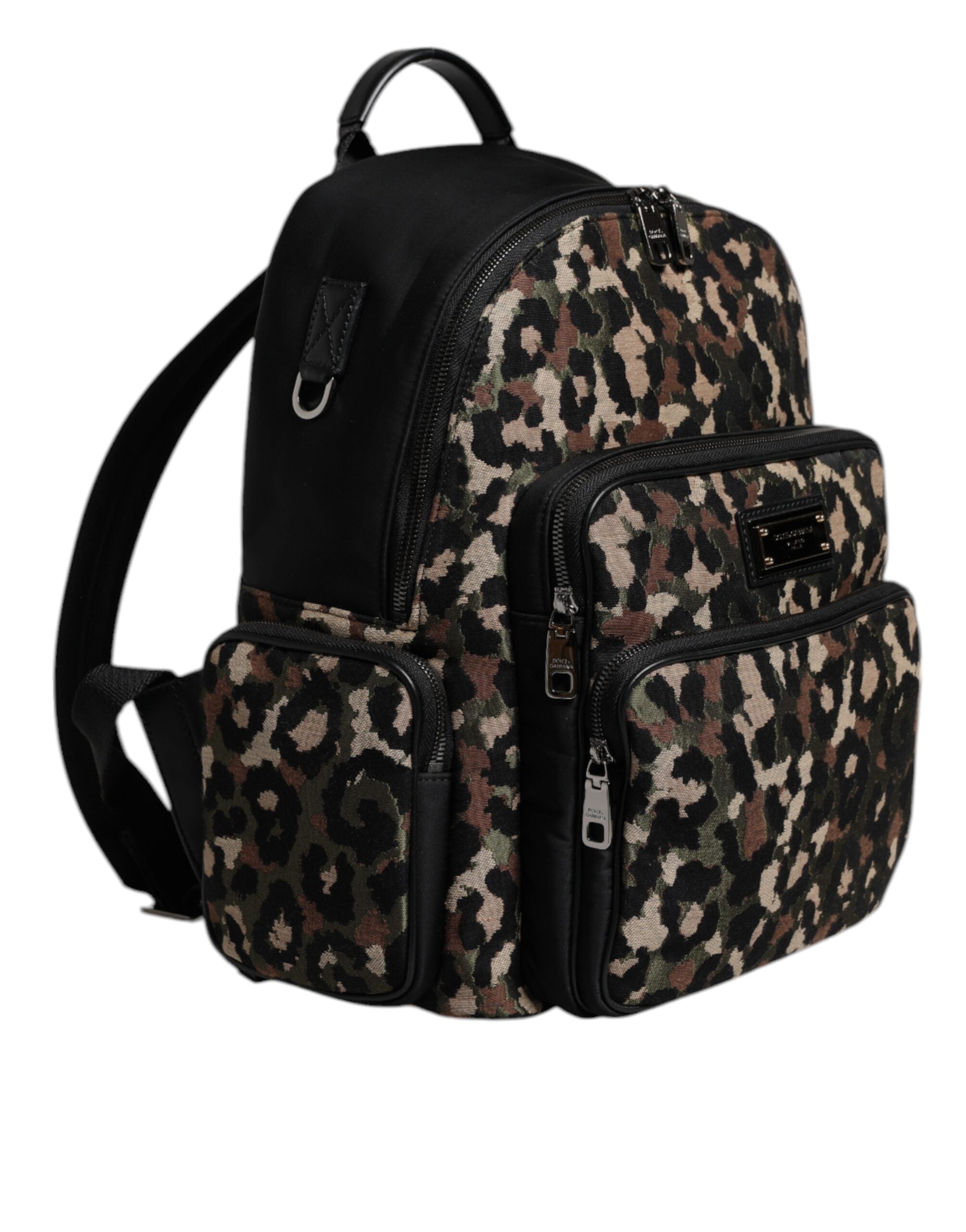 Dolce & Gabbana Flerfärgad Leopardtryck DG Logo Plack Herr Ryggsäck Väska