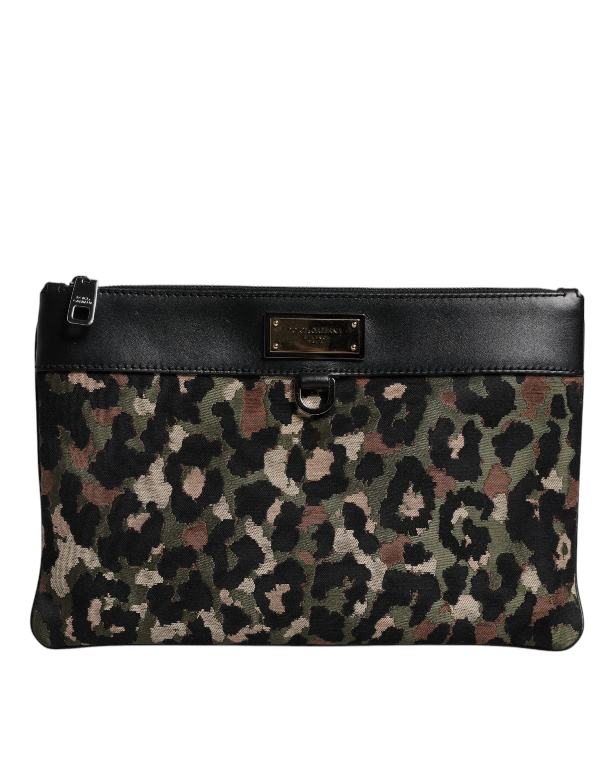 Dolce & Gabbana Flerfärgad Leopard Jacquard Mönstrad Logotyp Plack Väska