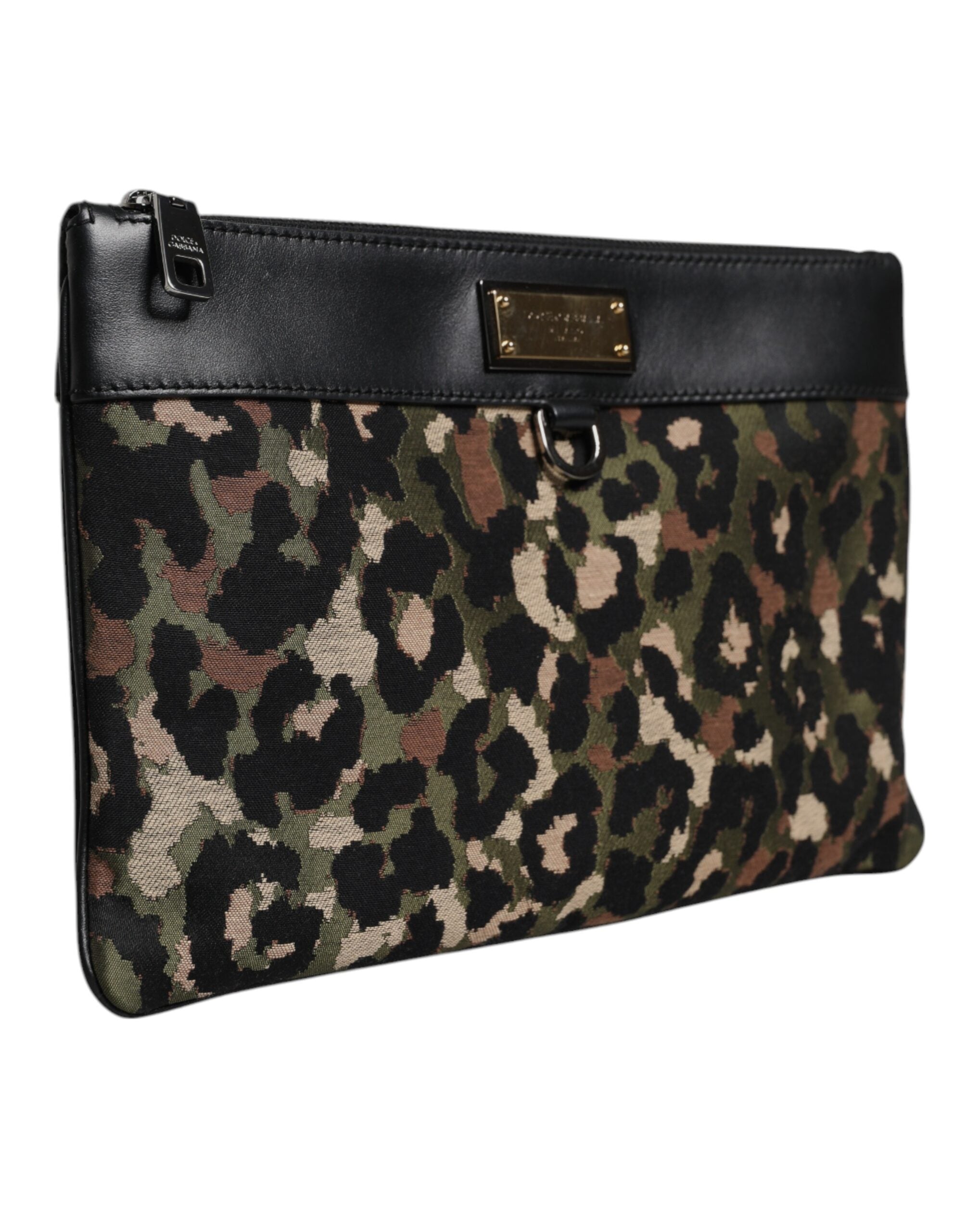 Dolce & Gabbana Flerfärgad Leopard Jacquard Mönstrad Logotyp Plack Väska