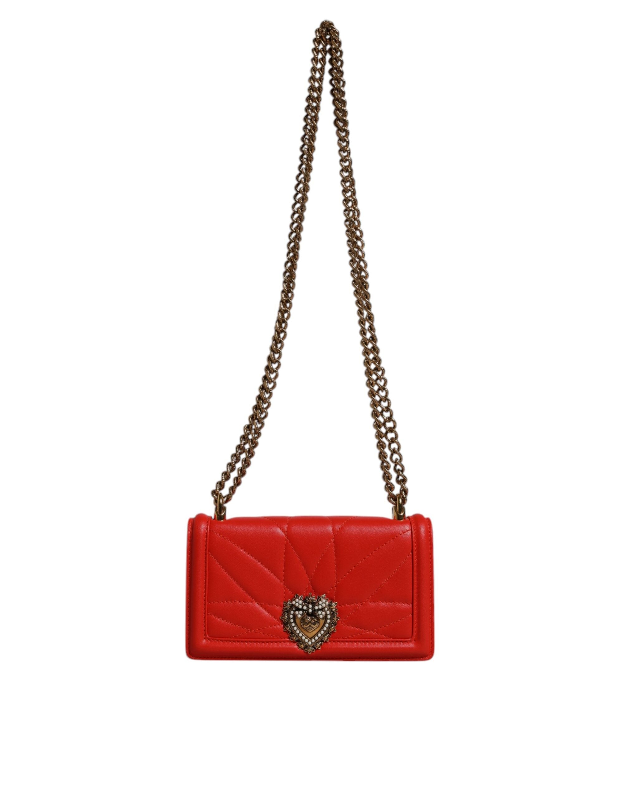 Dolce & Gabbana Röd Quilted Devotion Axelremsväska med Kedja och Telefonfodral
