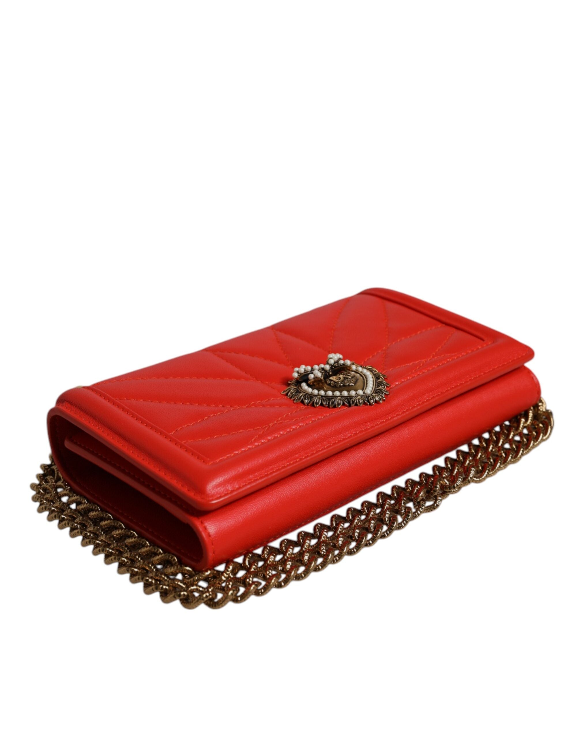 Dolce & Gabbana Röd Quilted Devotion Axelremsväska med Kedja och Telefonfodral