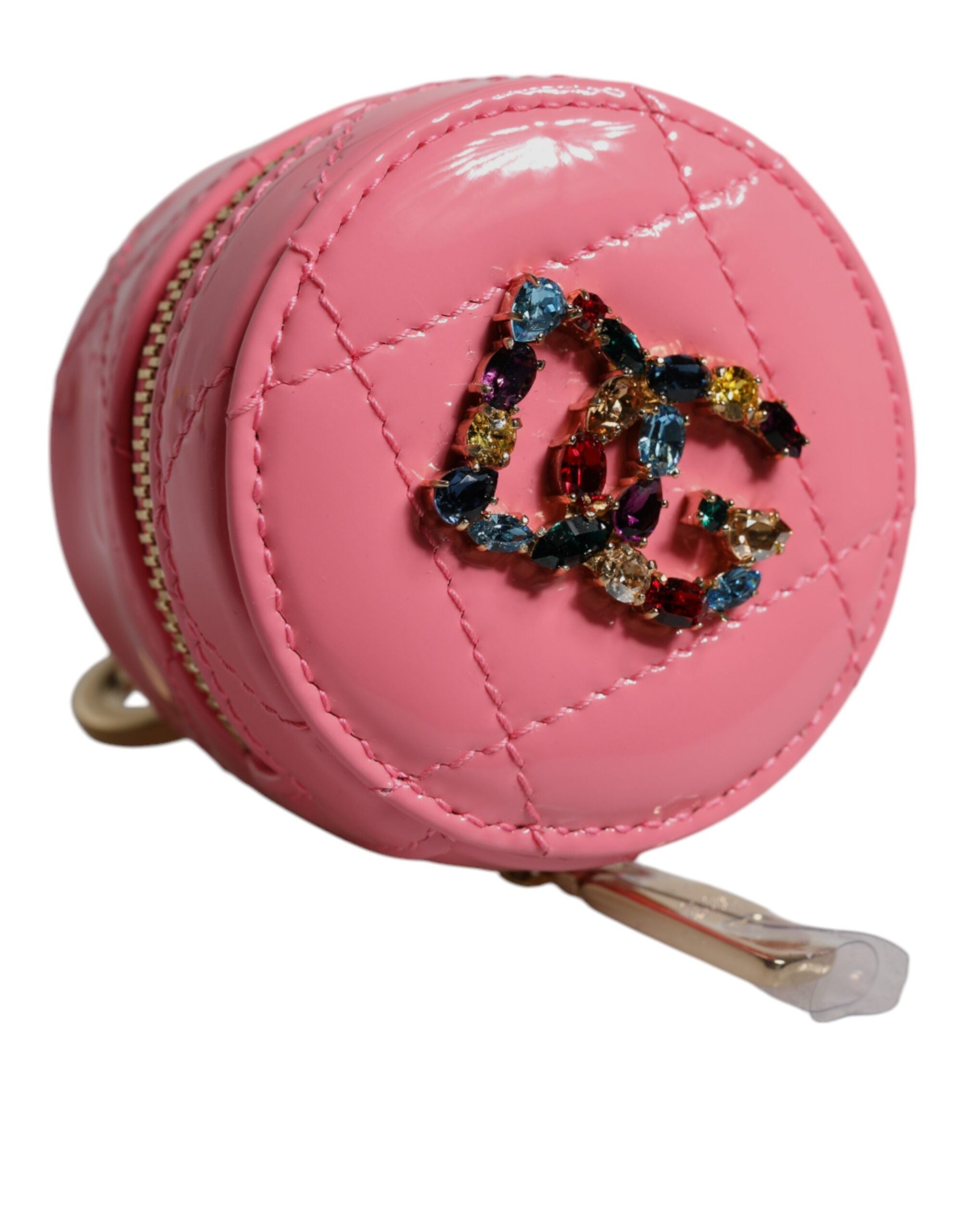 Dolce & Gabbana Rosa Lammskinn DG Kristall Rund Myntväska