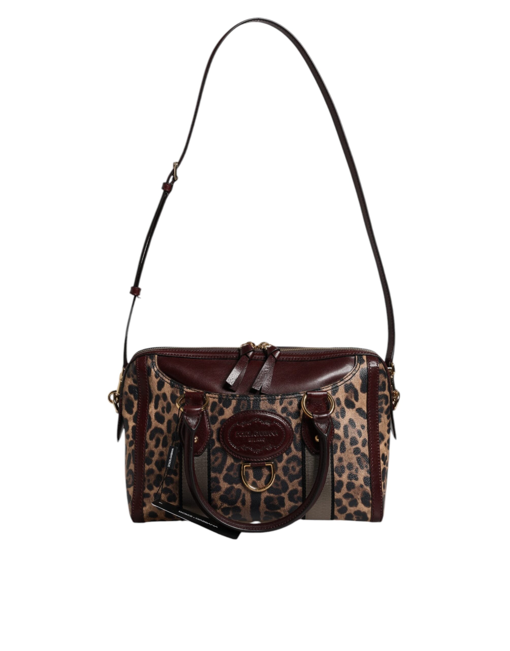 Dolce & Gabbana Brun Leopard Läder Duffelväska med Axelrem