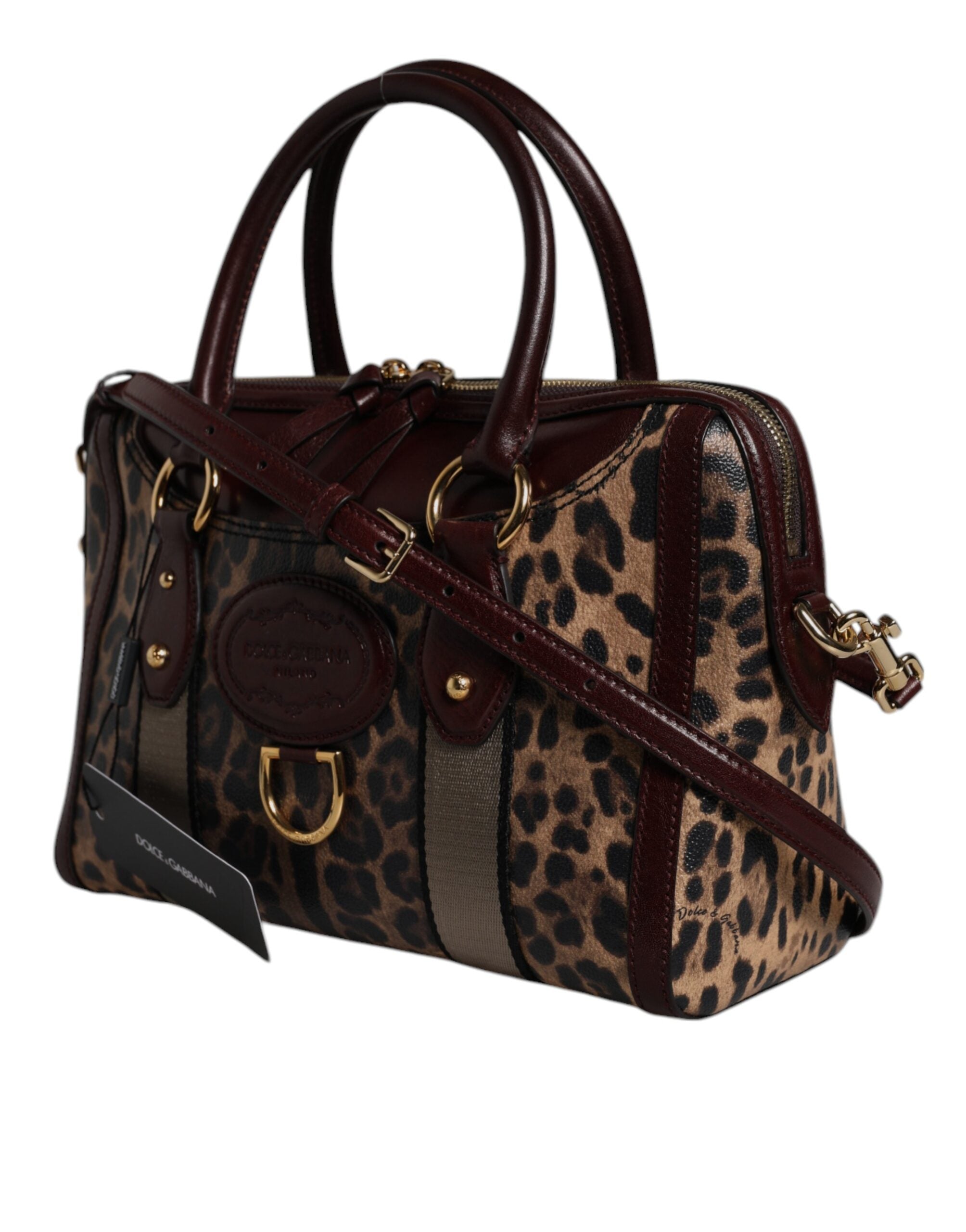 Dolce & Gabbana Brun Leopard Läder Duffelväska med Axelrem