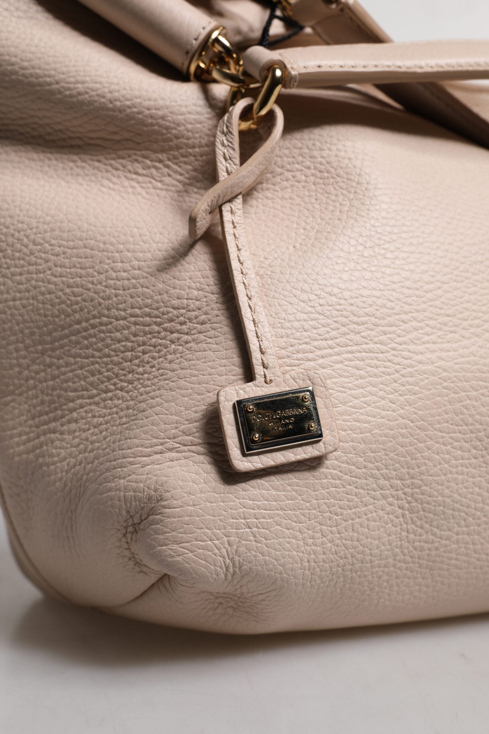 Dolce & Gabbana Ljusrosa Hjortläderväska med Logotypplack och Topphandtag