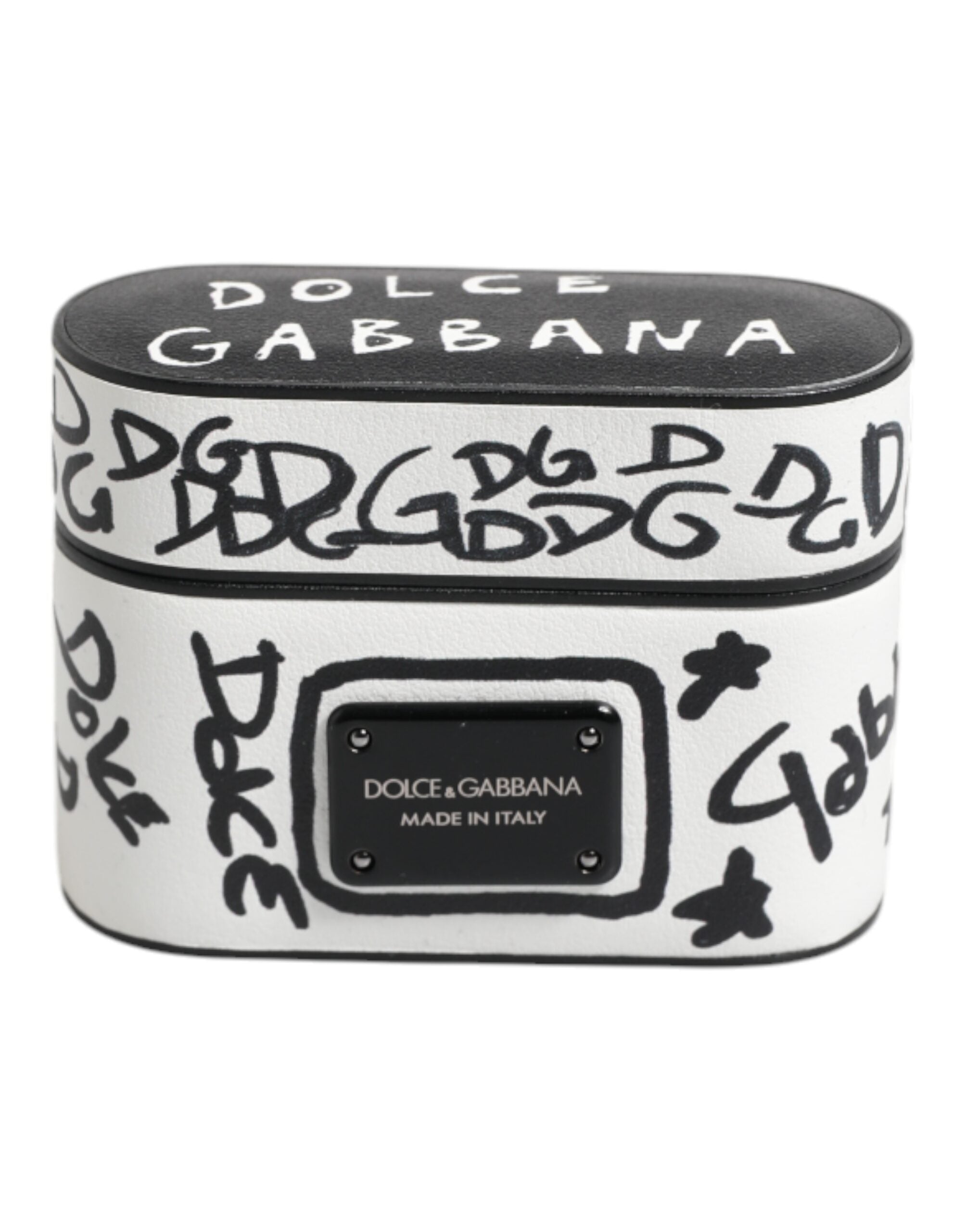 Dolce & Gabbana Svartvitt Läderfodral med Präglad Logotyp till Airpods