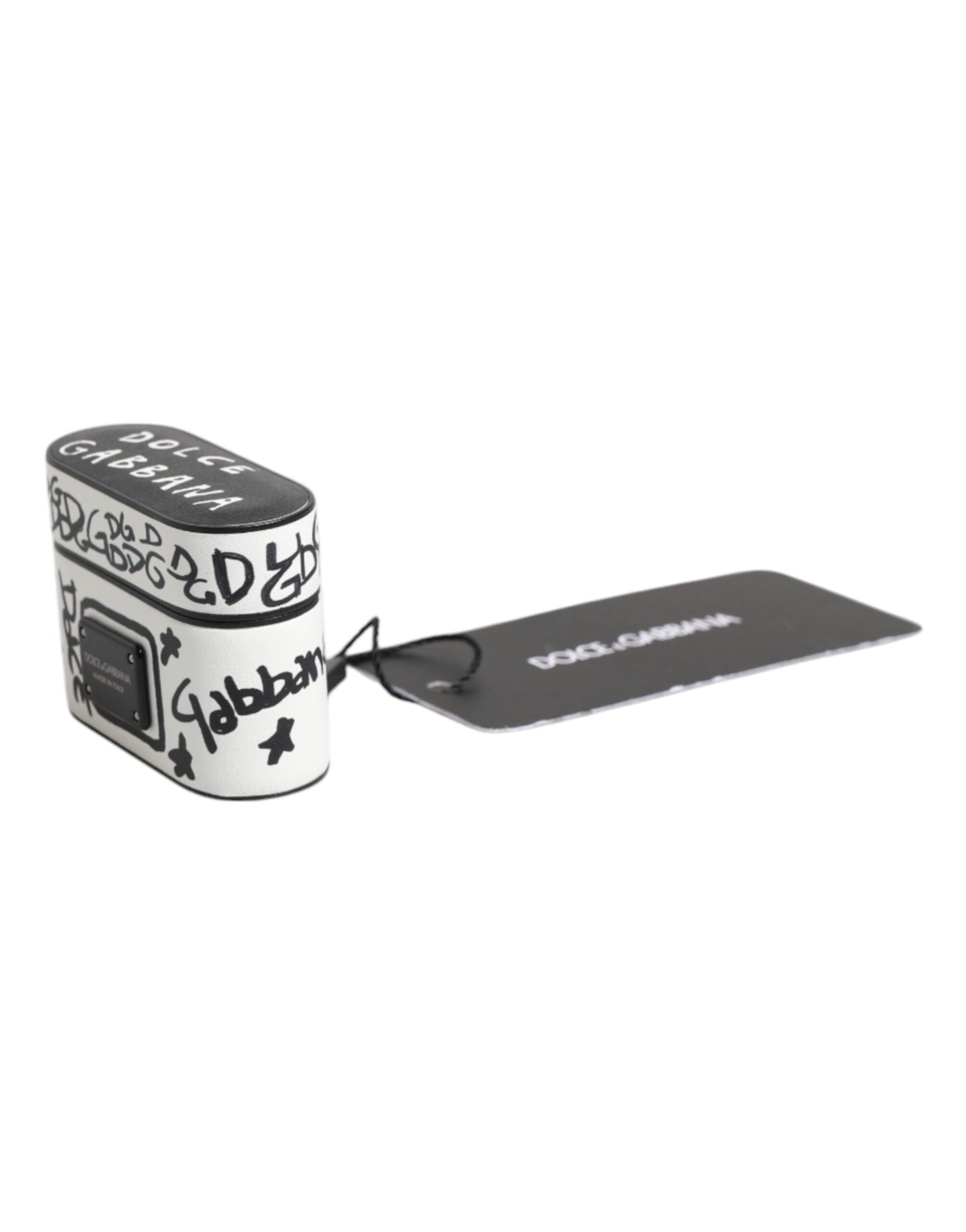 Dolce & Gabbana Svartvitt Läderfodral med Präglad Logotyp till Airpods
