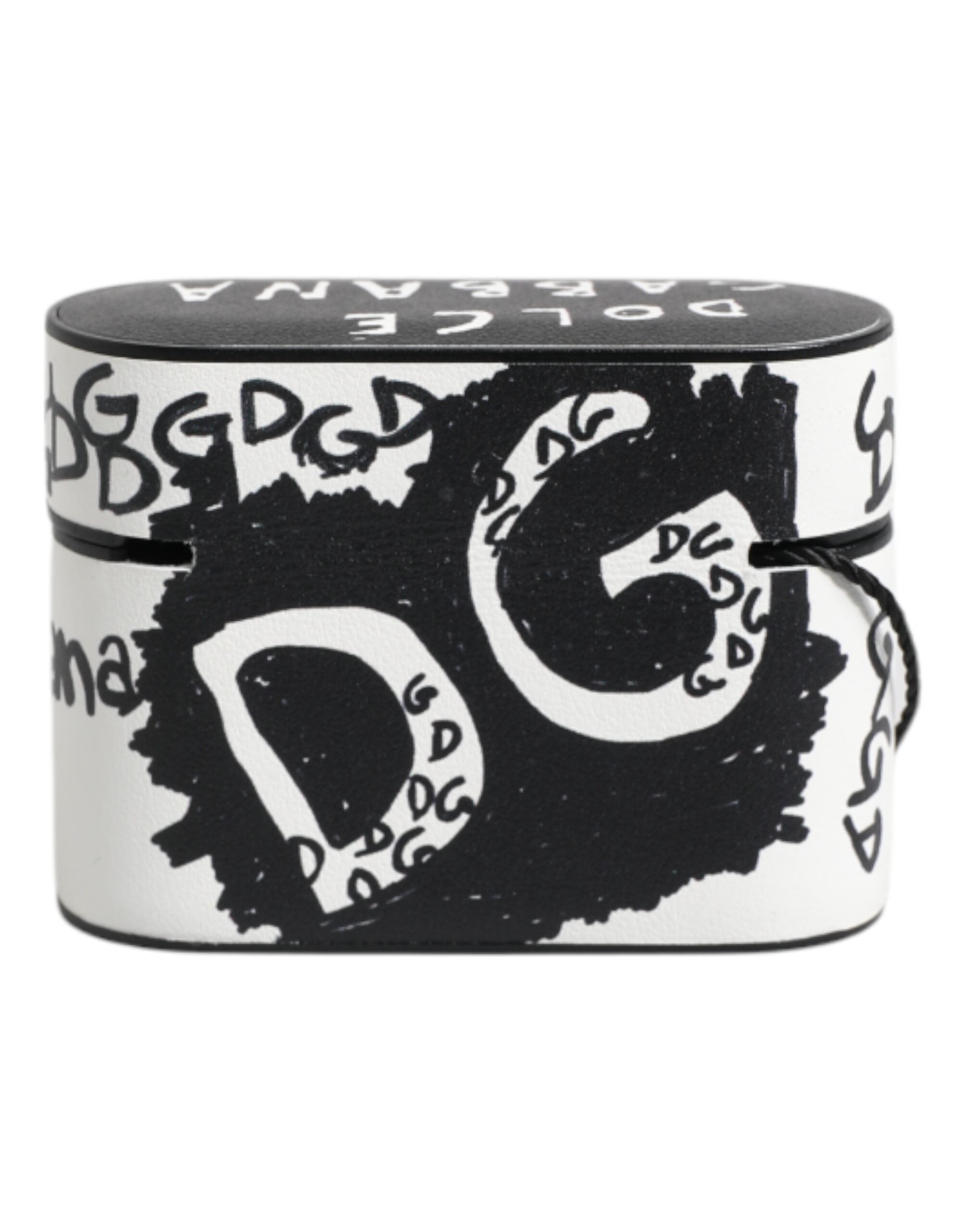 Dolce & Gabbana Svartvitt Läderfodral med Präglad Logotyp till Airpods
