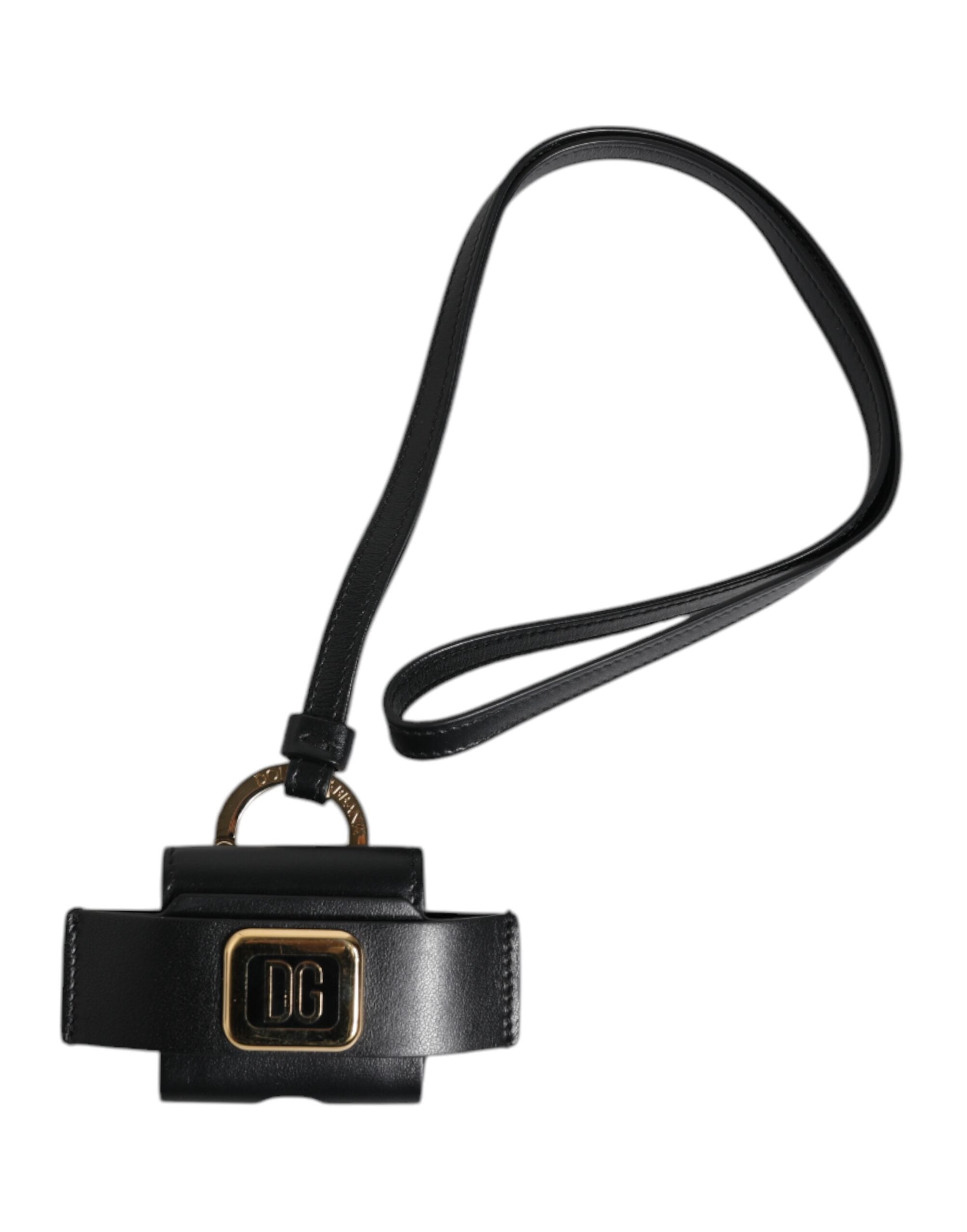 Dolce & Gabbana Svart Läderarmband Guldfärgad Metalllogotypplack Airpods-skal