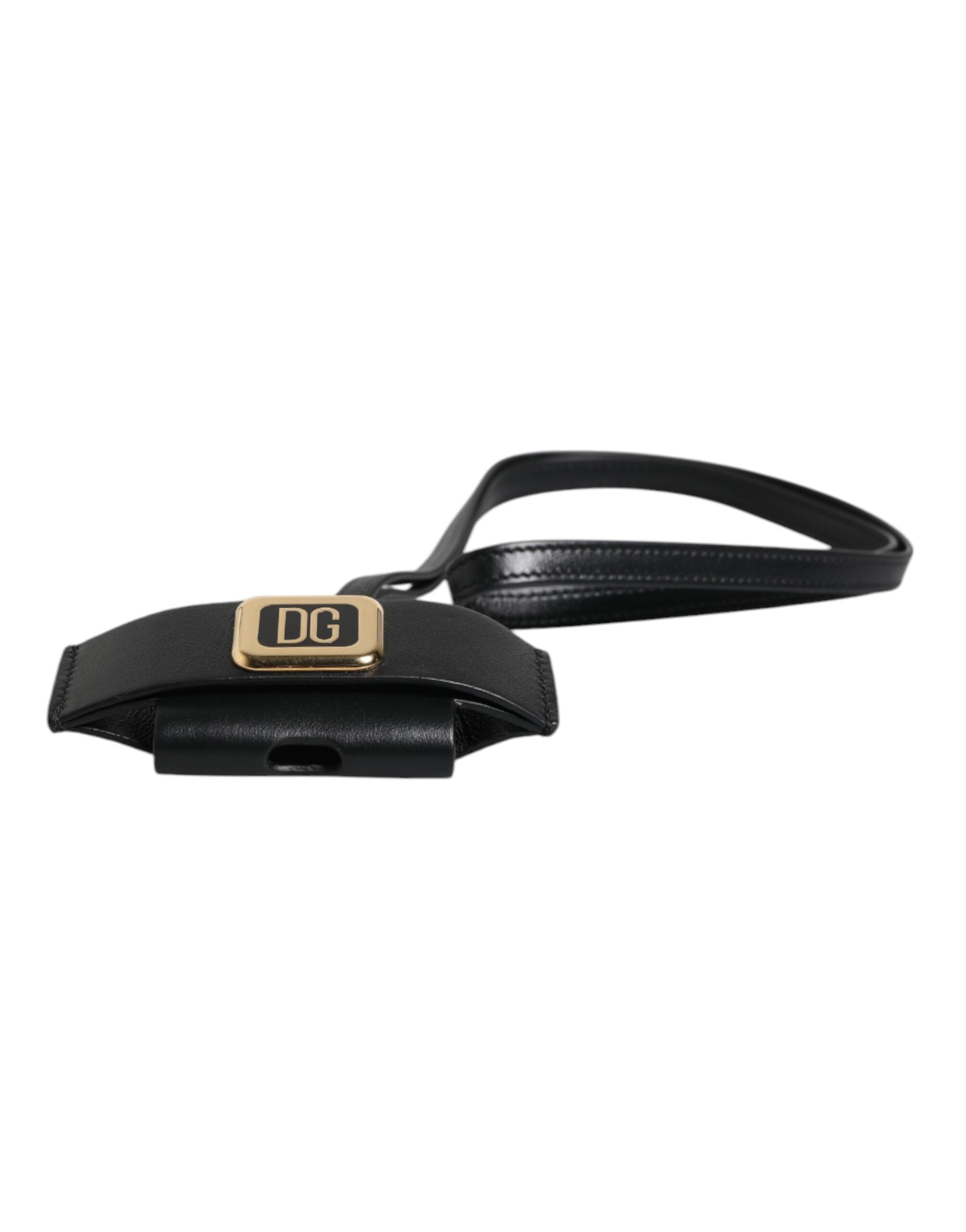 Dolce & Gabbana Svart Läderarmband Guldfärgad Metalllogotypplack Airpods-skal