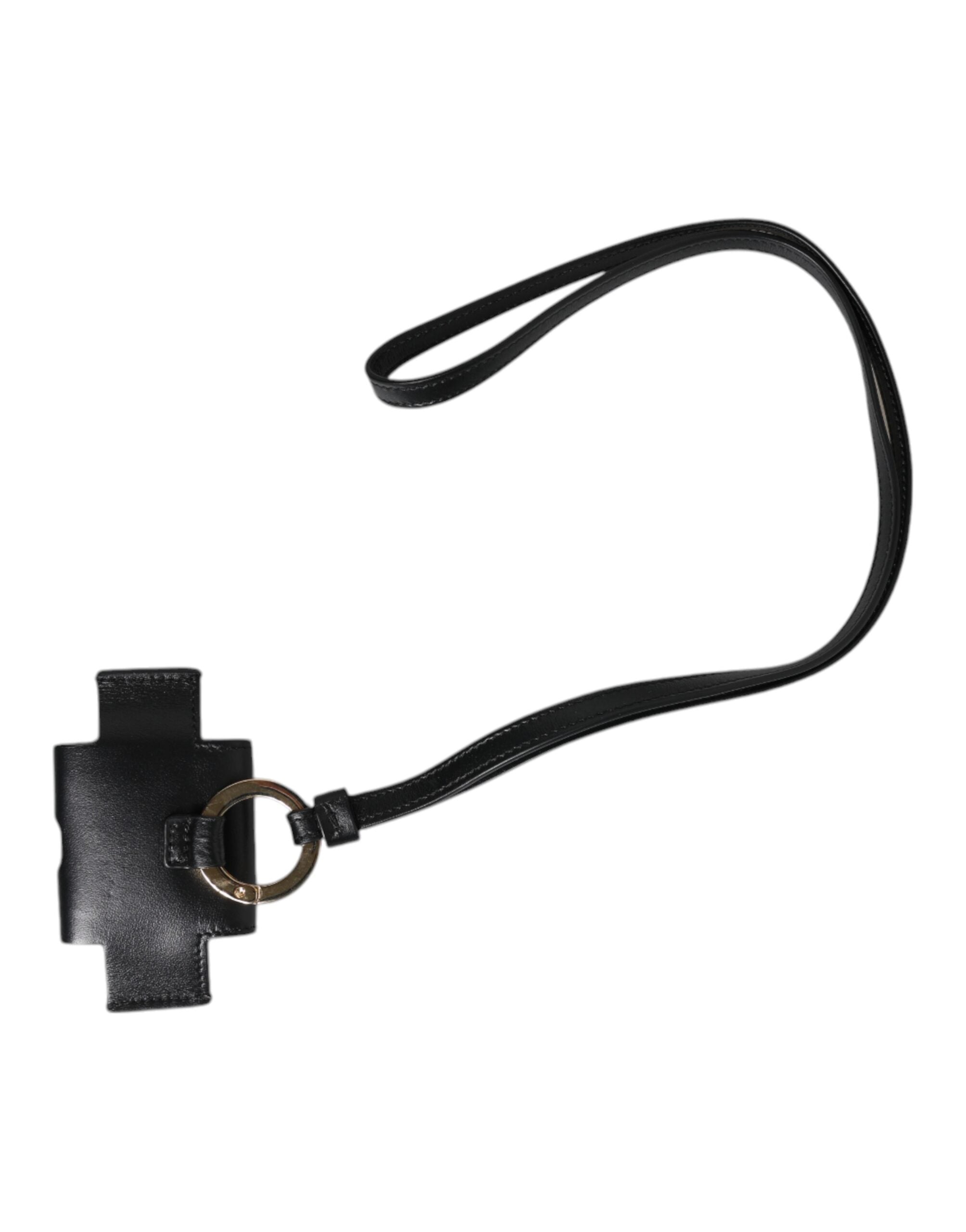 Dolce & Gabbana Svart Läderarmband Guldfärgad Metalllogotypplack Airpods-skal
