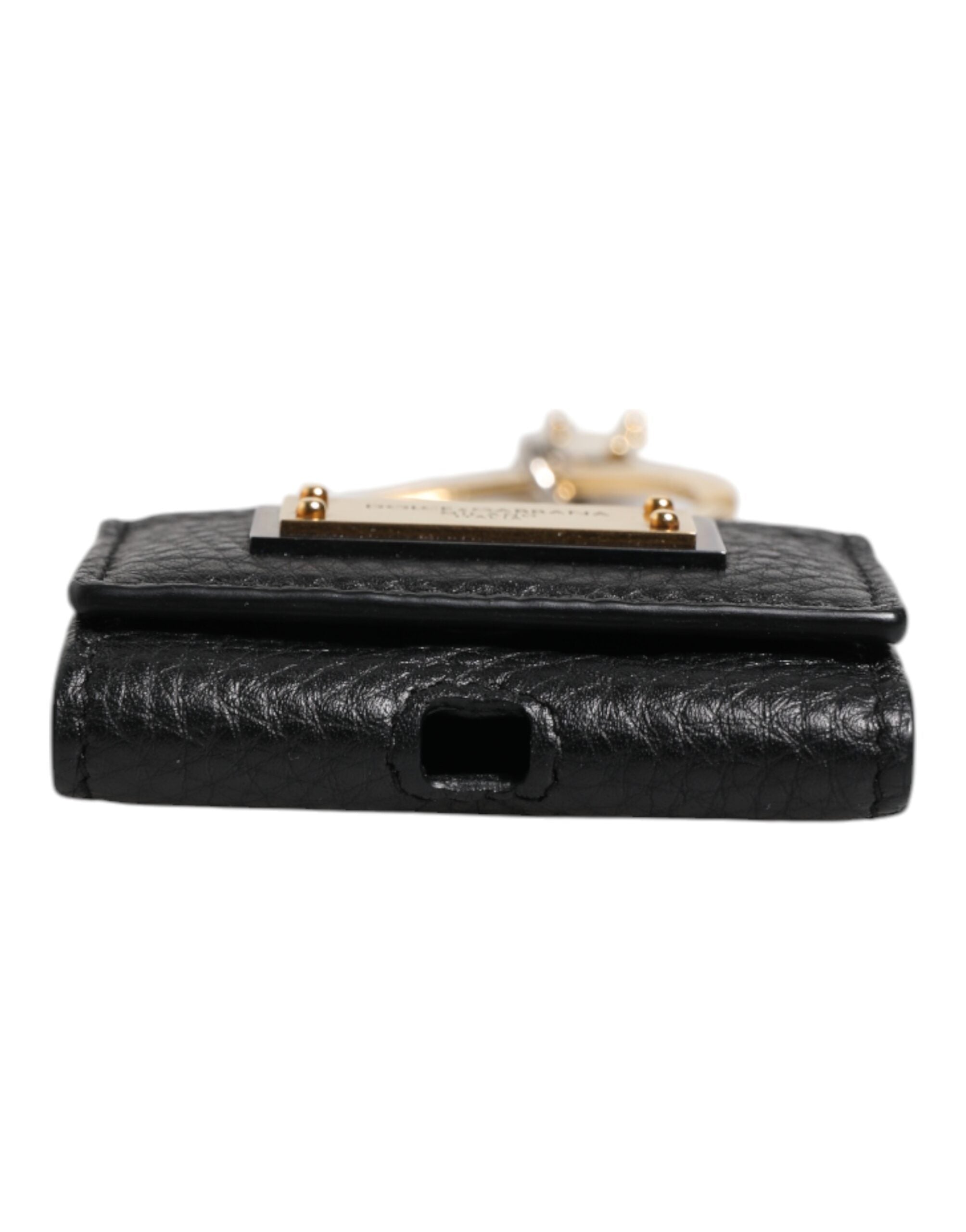 Dolce & Gabbana Svart Läderarmband Guldfärgad Metalllogotypplack Airpods-skal