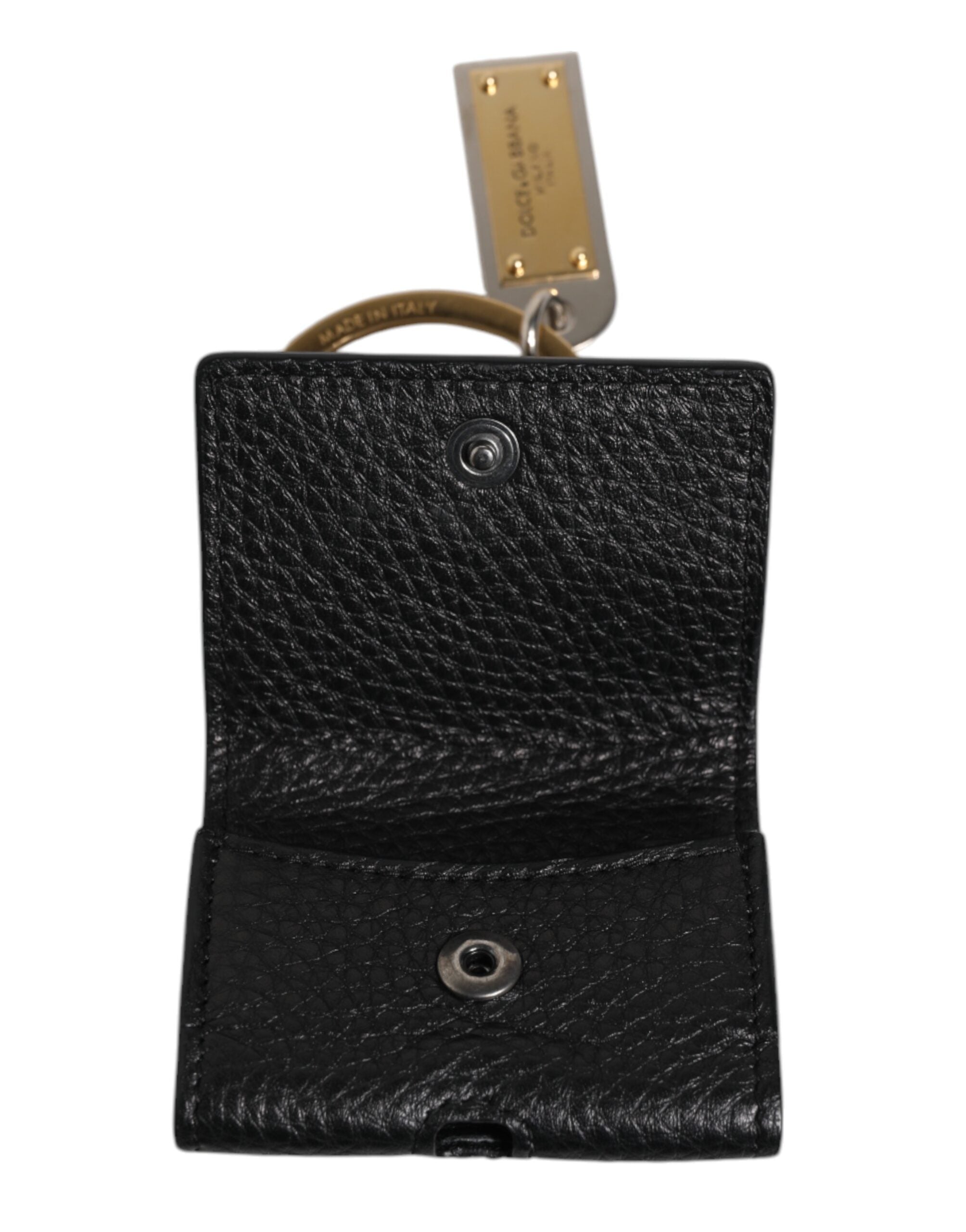 Dolce & Gabbana Svart Läderarmband Guldfärgad Metalllogotypplack Airpods-skal