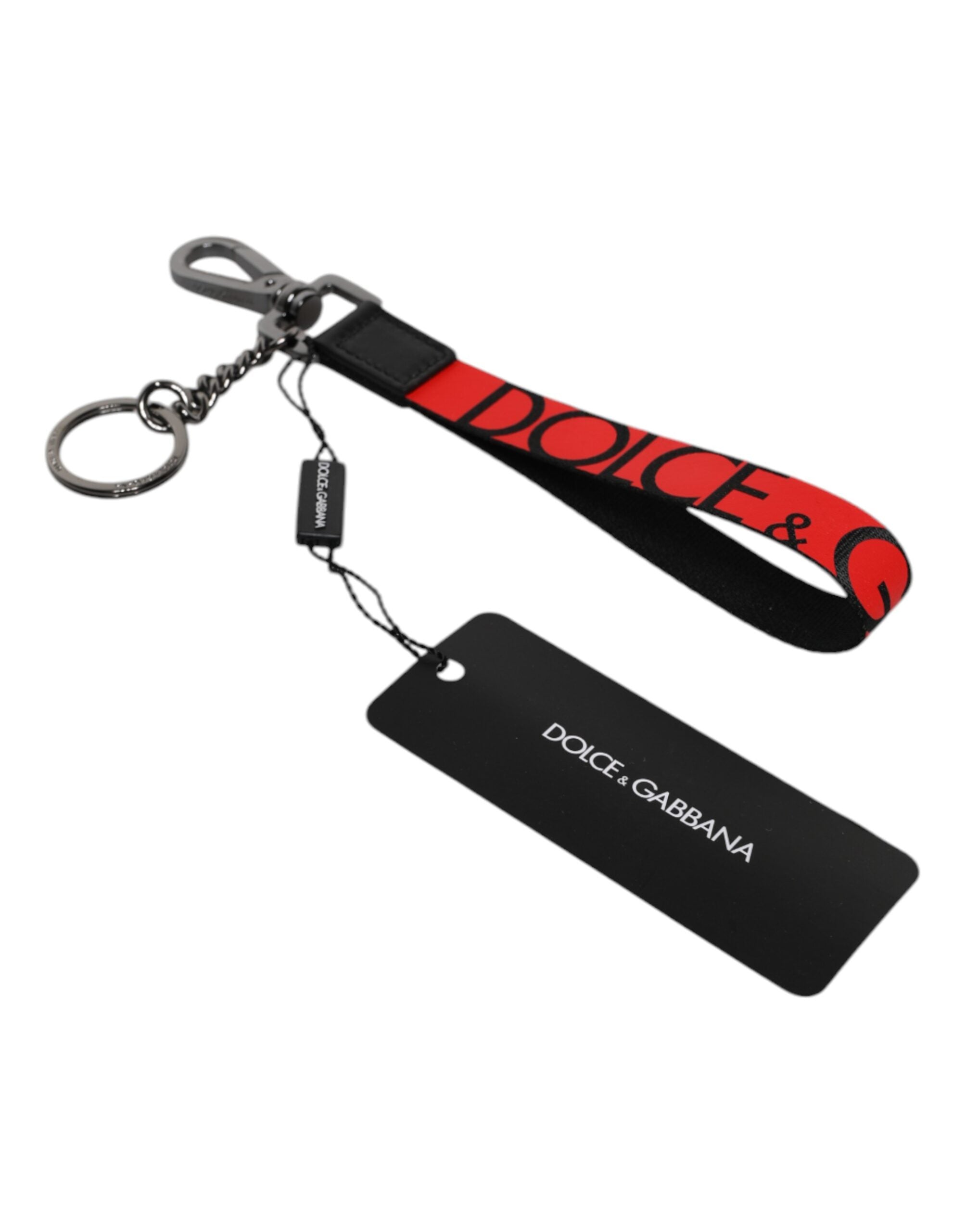 Dolce & Gabbana Röd Logotyp Nylon Silver Mässing Herr Hållare Nyckelring