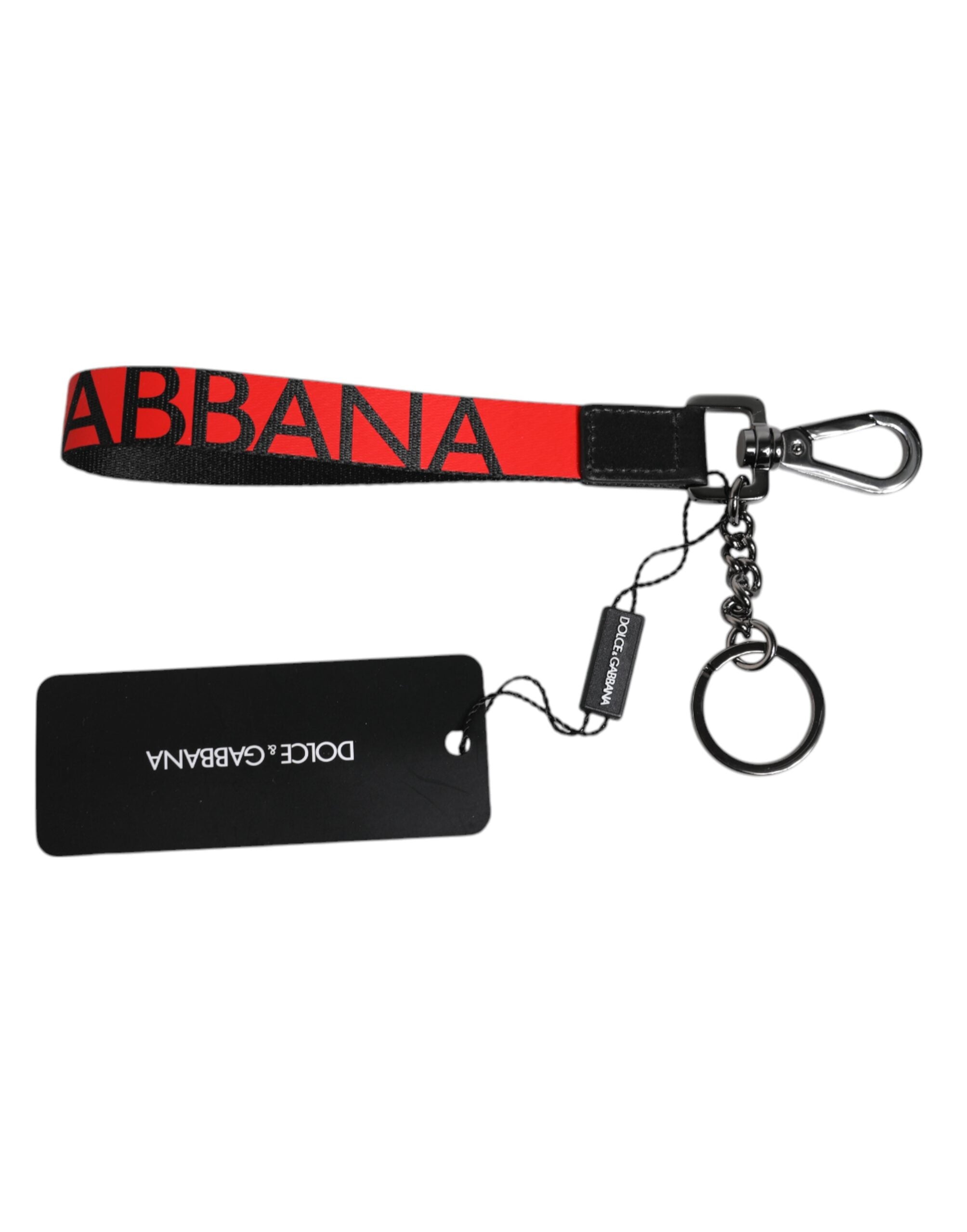 Dolce & Gabbana Röd Logotyp Nylon Silver Mässing Herr Hållare Nyckelring
