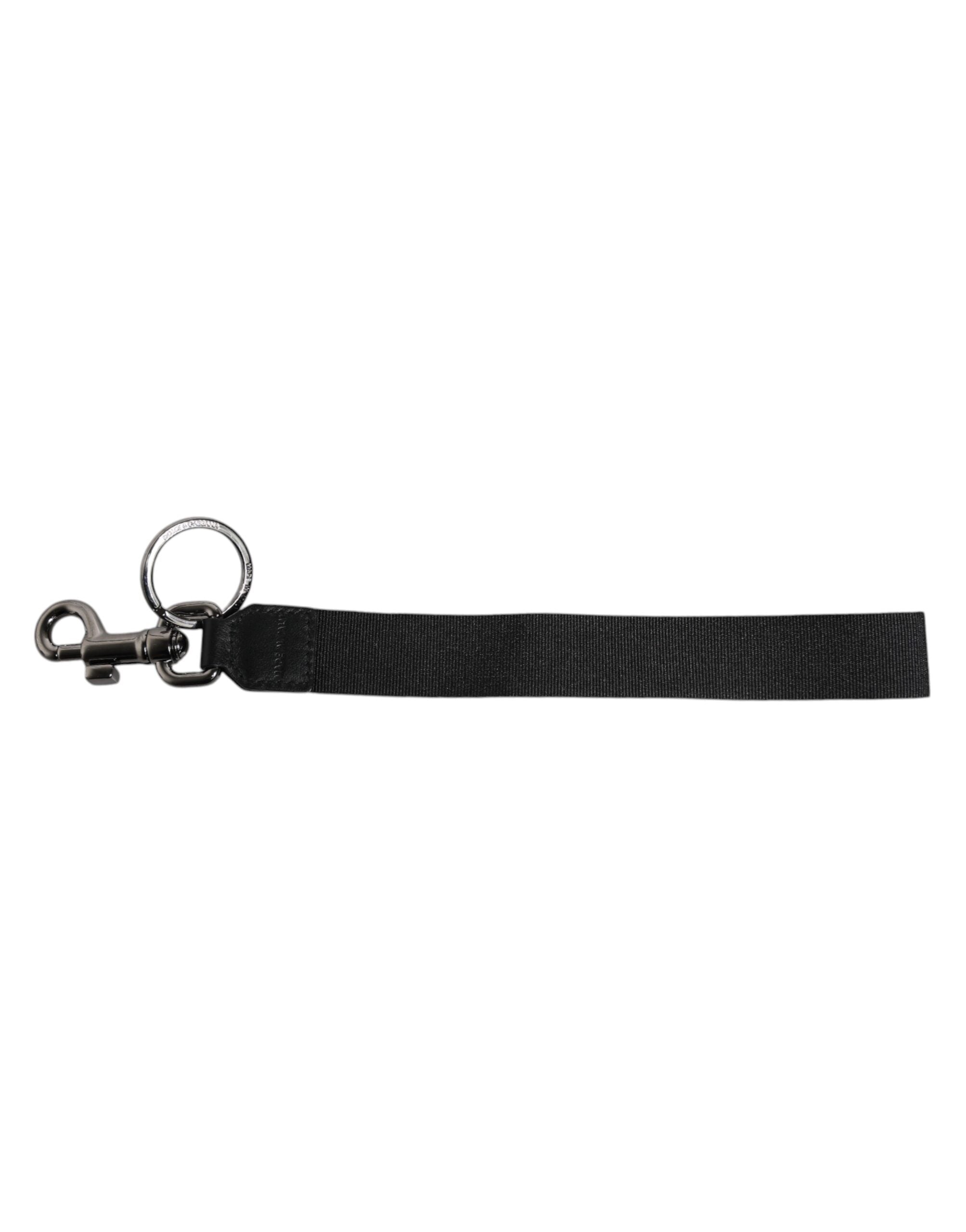 Dolce & Gabbana Svart Logotyp Nylon Silver Mässing Herr Hållare Nyckelring
