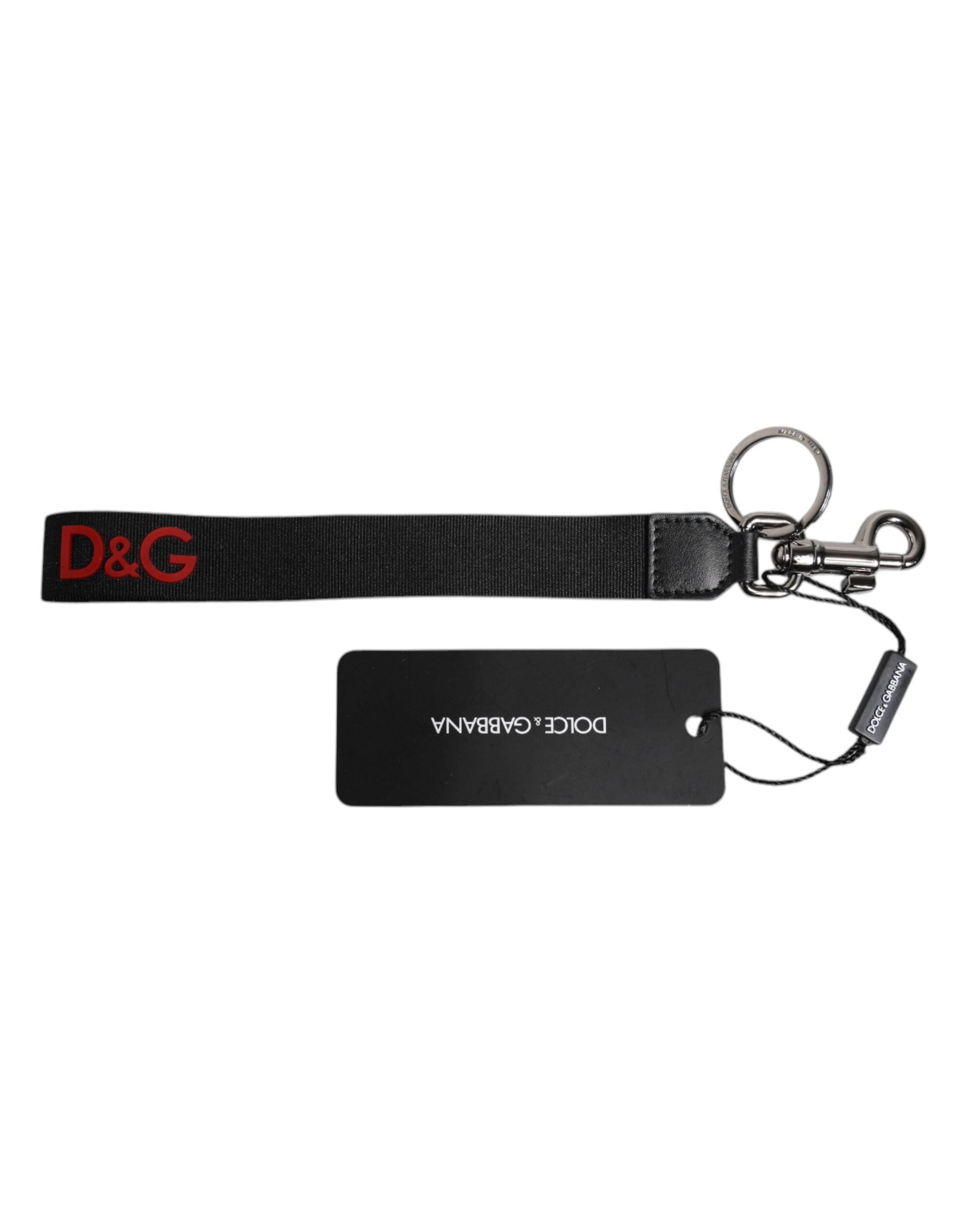 Dolce & Gabbana Svart Logotyp Nylon Silver Mässing Herr Hållare Nyckelring