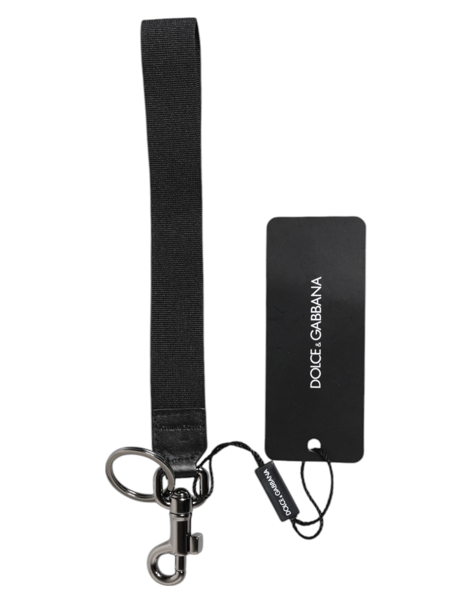 Dolce & Gabbana Svart Logotyp Nylon Silver Mässing Herr Hållare Nyckelring
