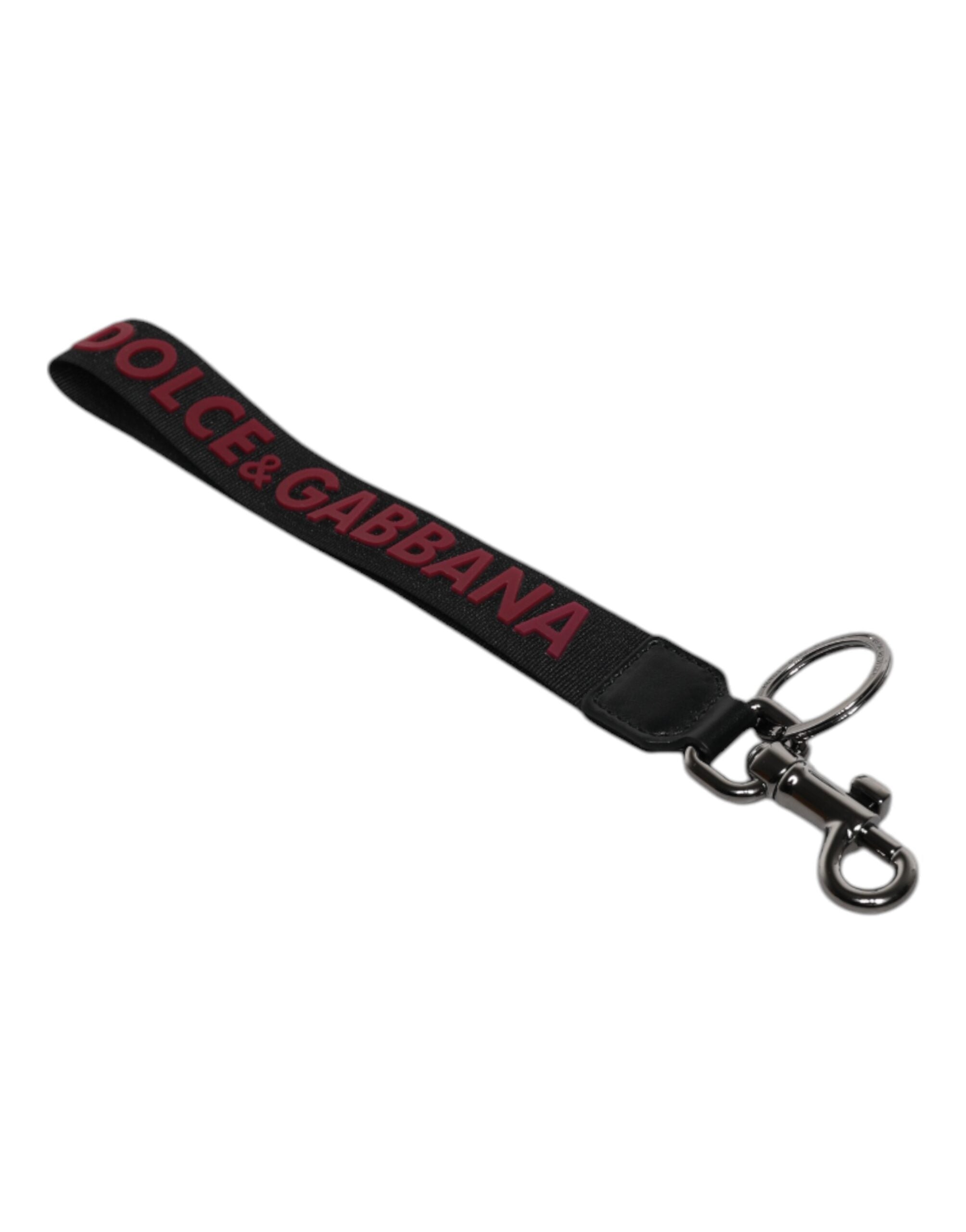 Dolce & Gabbana Svart Logotyp Nylon Silver Mässing Herr Hållare Nyckelring