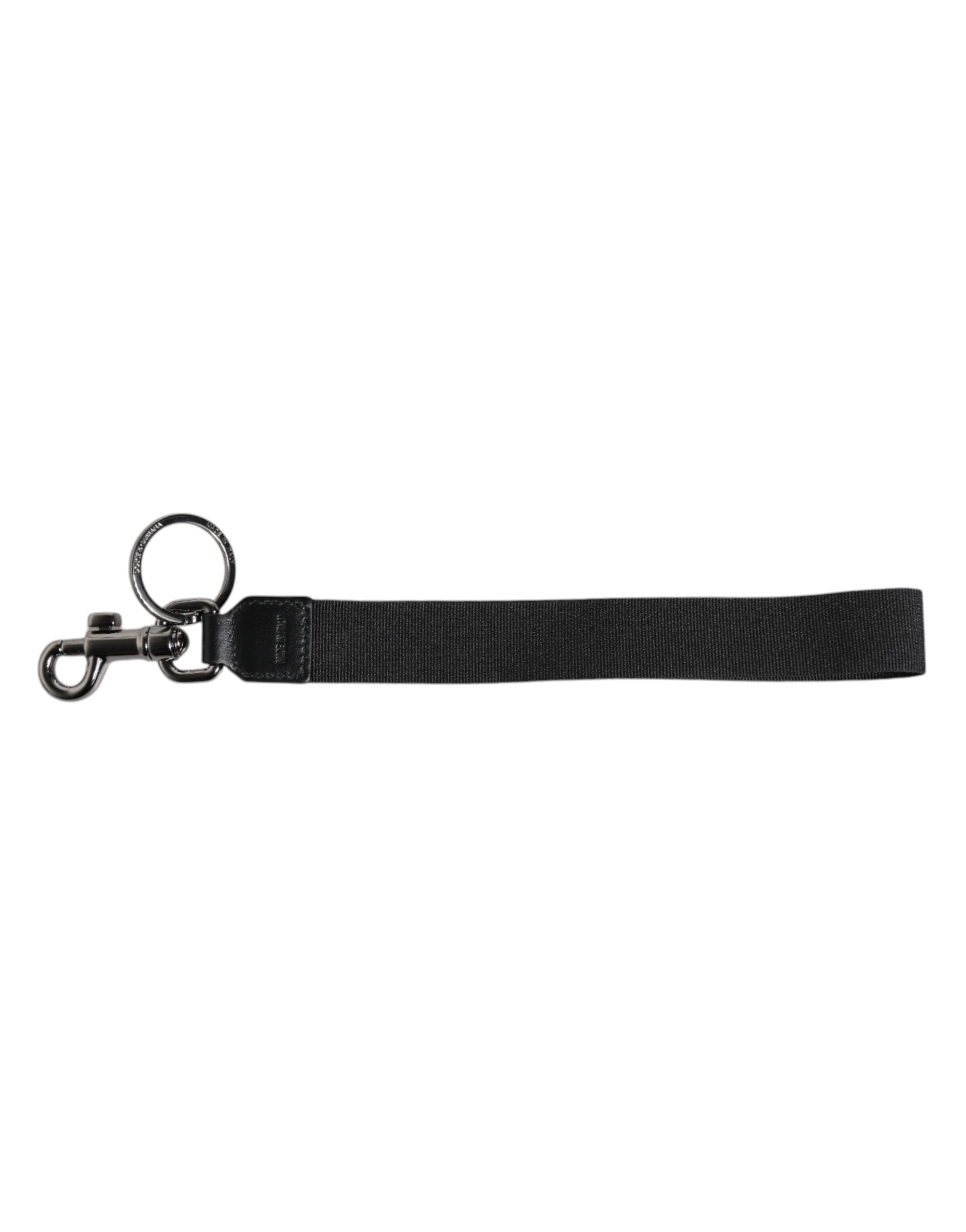 Dolce & Gabbana Svart Logotyp Nylon Silver Mässing Herr Hållare Nyckelring