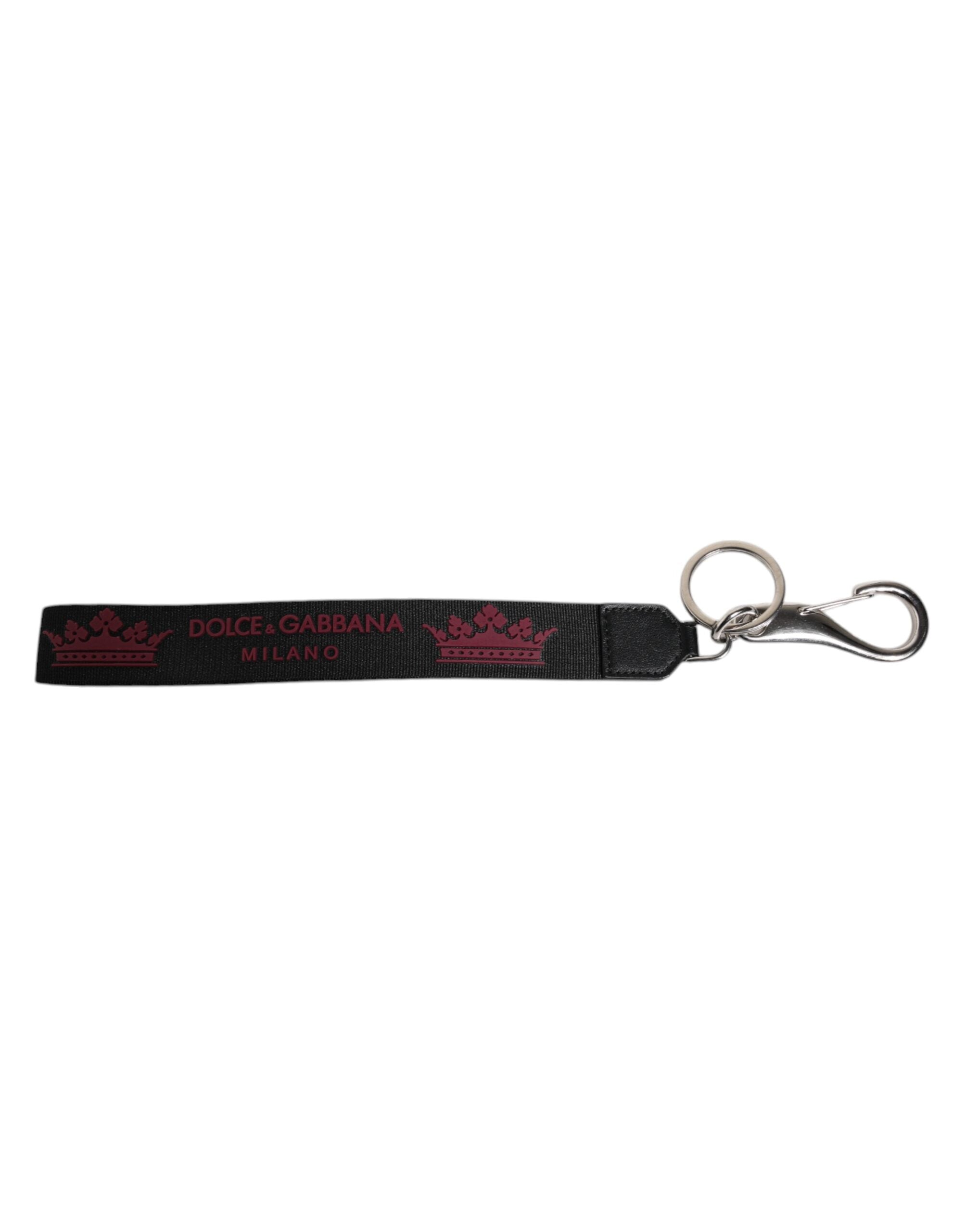 Dolce & Gabbana svart nylonlogotyp DG Crown herrnyckelring