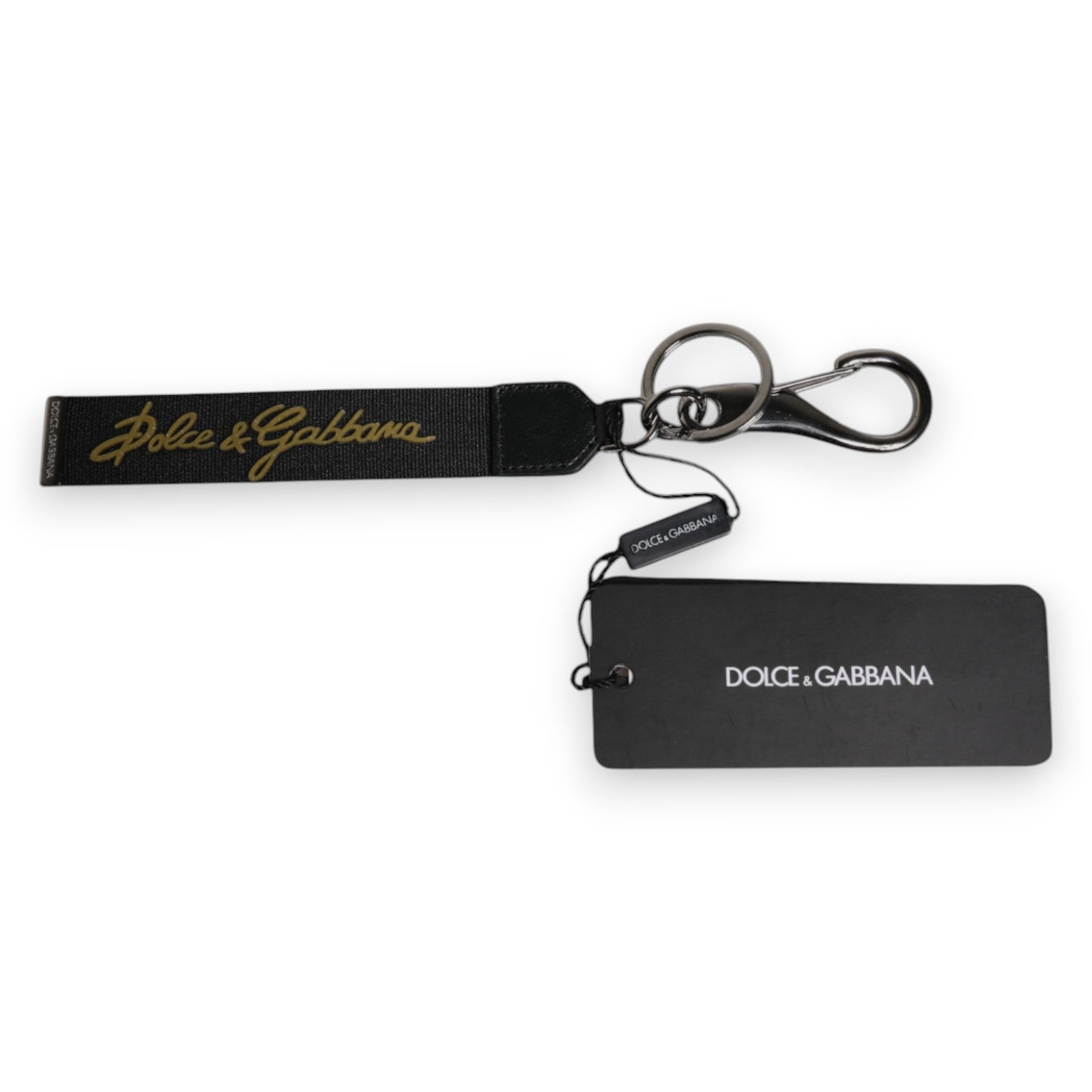 Dolce & Gabbana Svart Logotyp Nylon Silver Mässing Herr Hållare Nyckelring