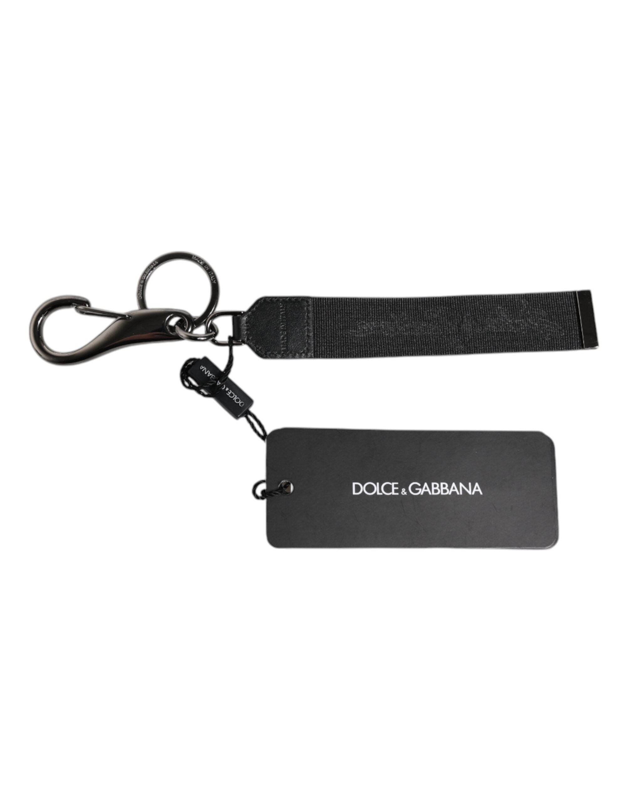Dolce & Gabbana Svart Logotyp Nylon Silver Mässing Herr Hållare Nyckelring