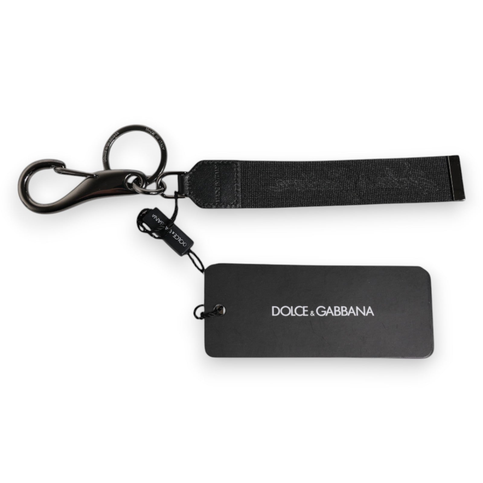 Dolce & Gabbana Svart Logotyp Nylon Silver Mässing Herr Hållare Nyckelring