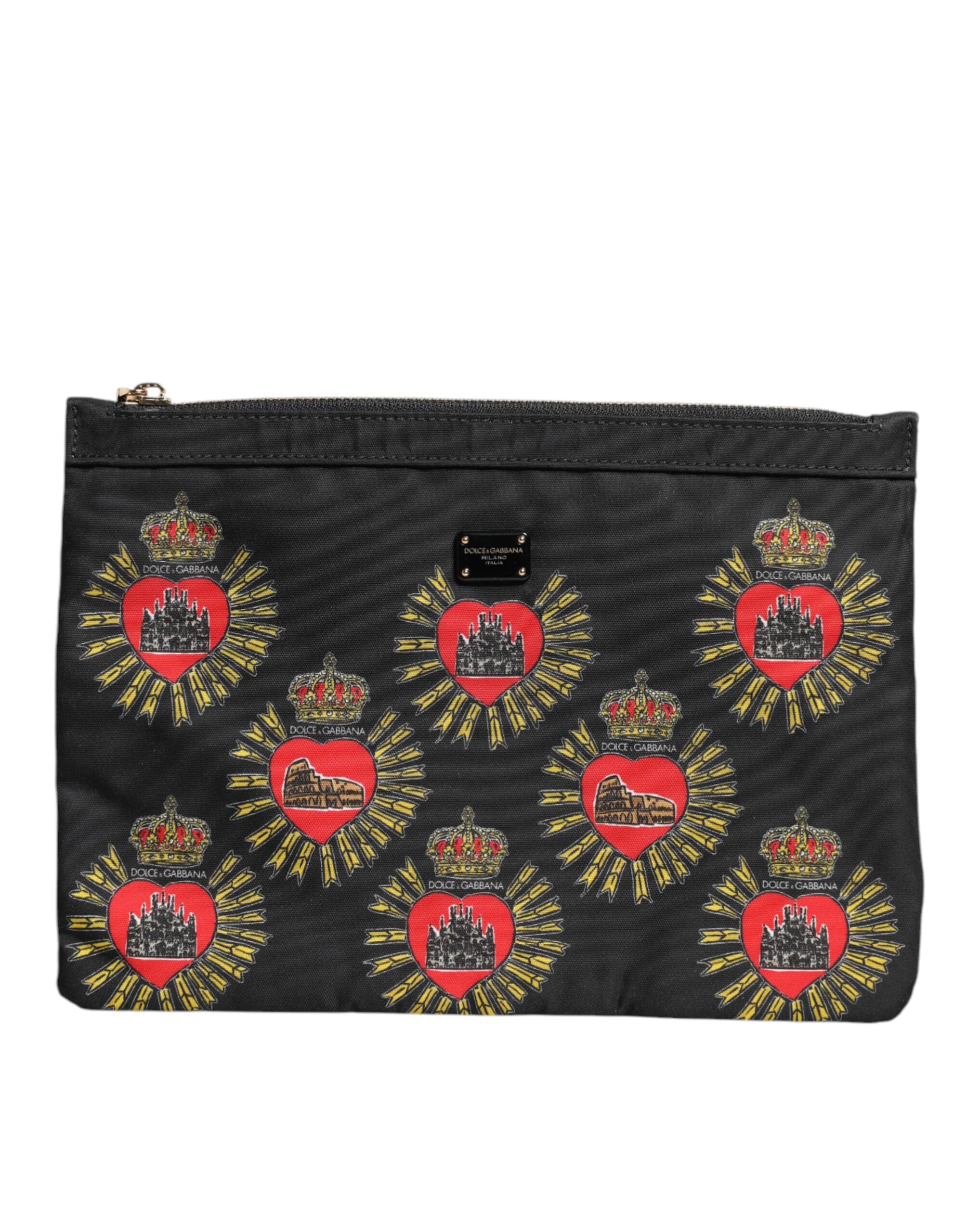 Dolce & Gabbana svartröd nylon Sacred Heart kuvertväska