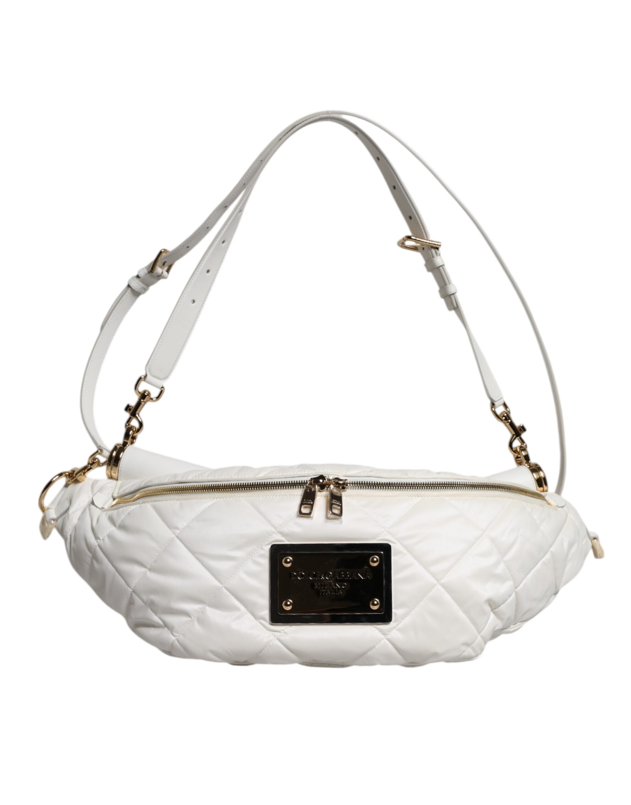 Dolce & Gabbana Vit Quilted Logotypplackad Midjeväska