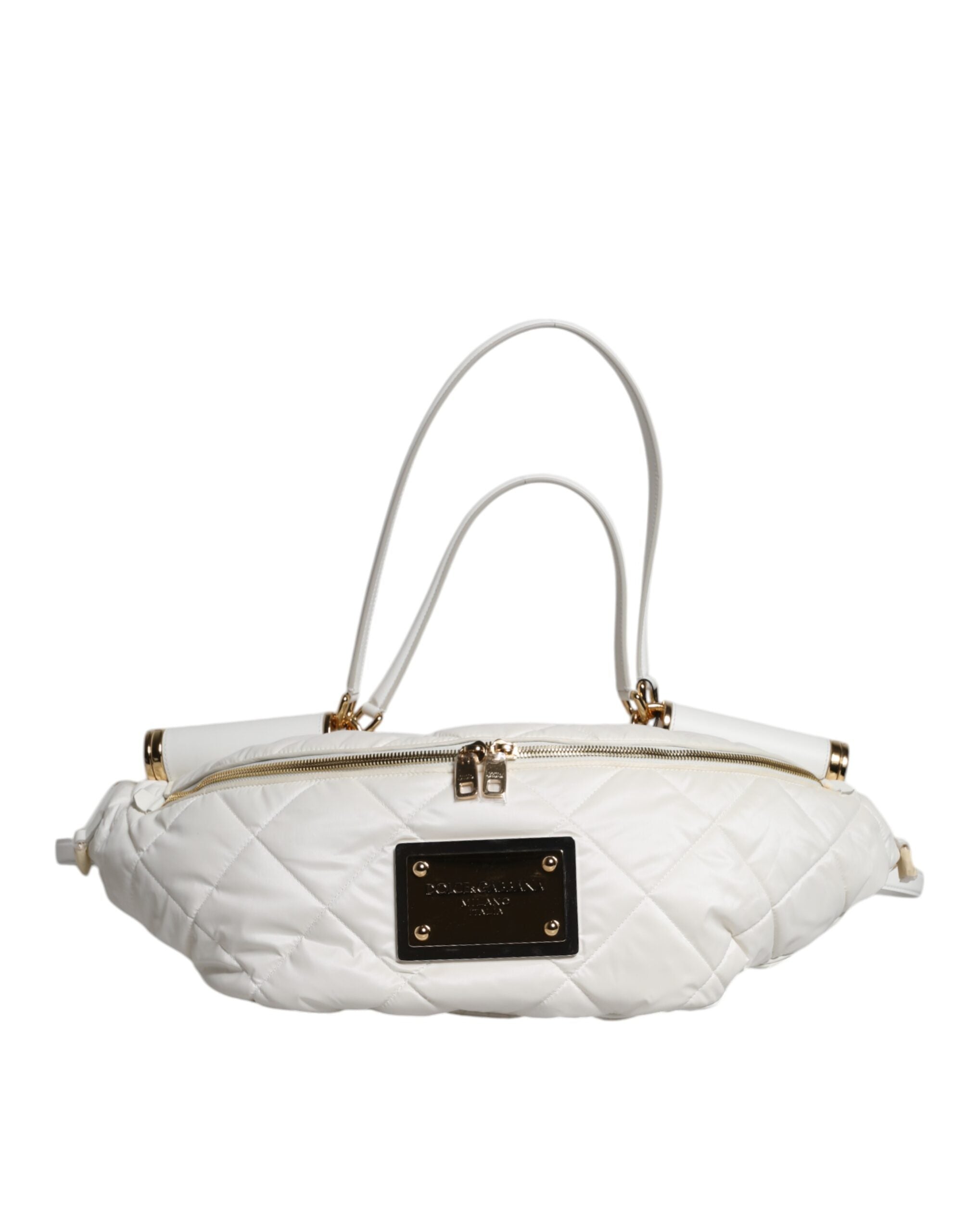 Dolce & Gabbana Vit Quilted Logotypplackad Midjeväska