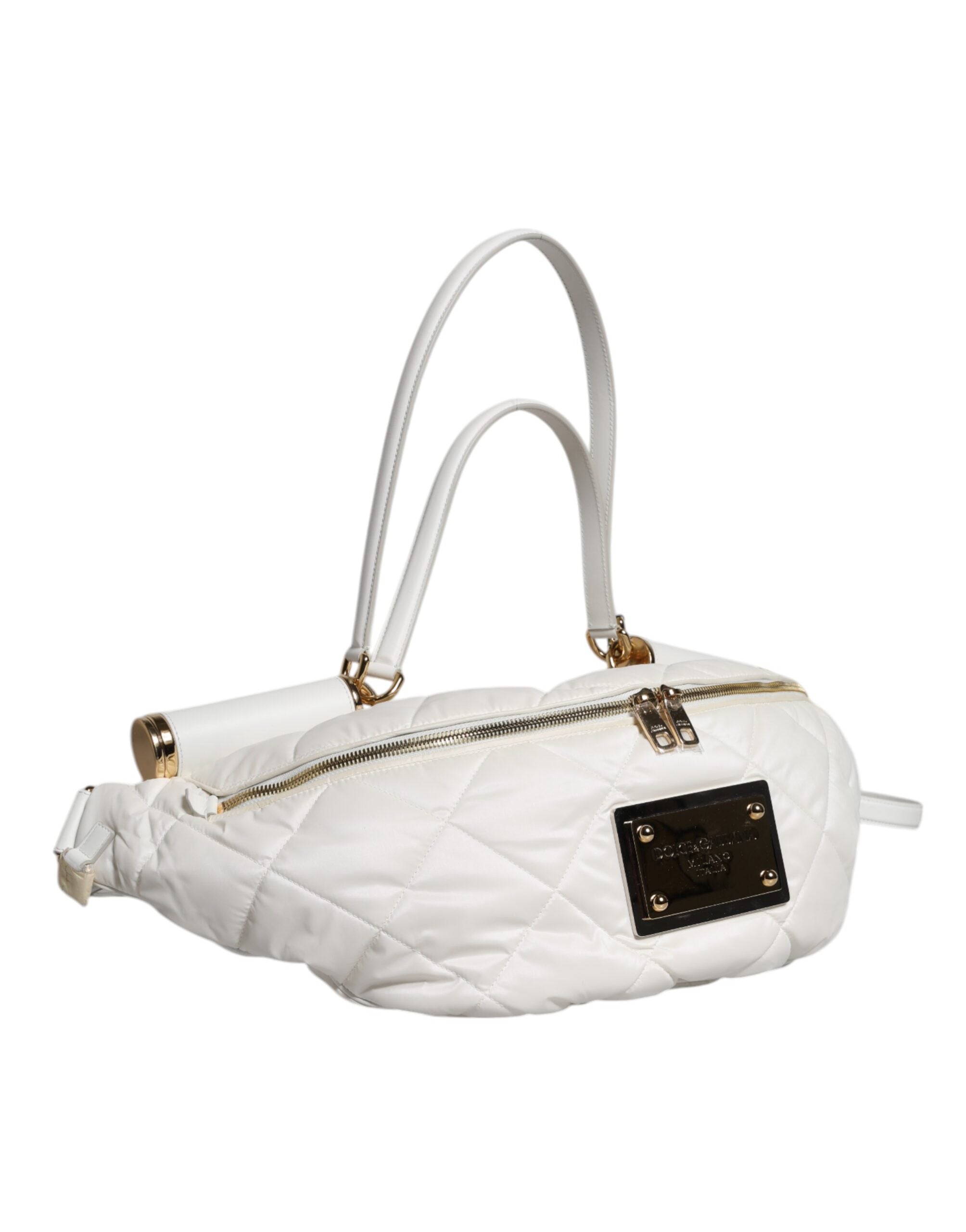 Dolce & Gabbana Vit Quilted Logotypplackad Midjeväska