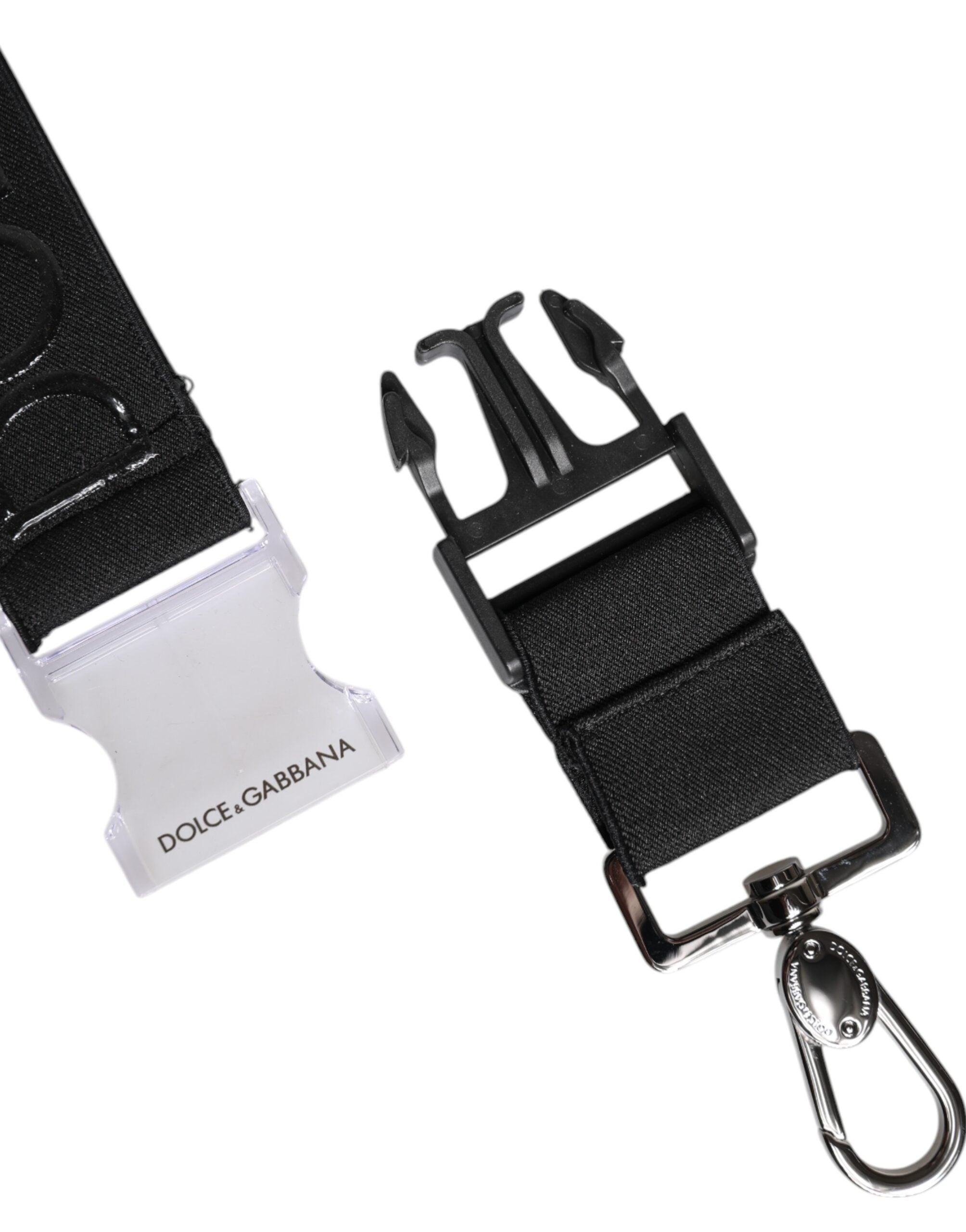 Dolce & Gabbana svart stretchig polyester gummierad nyckelring med DG-logotyp