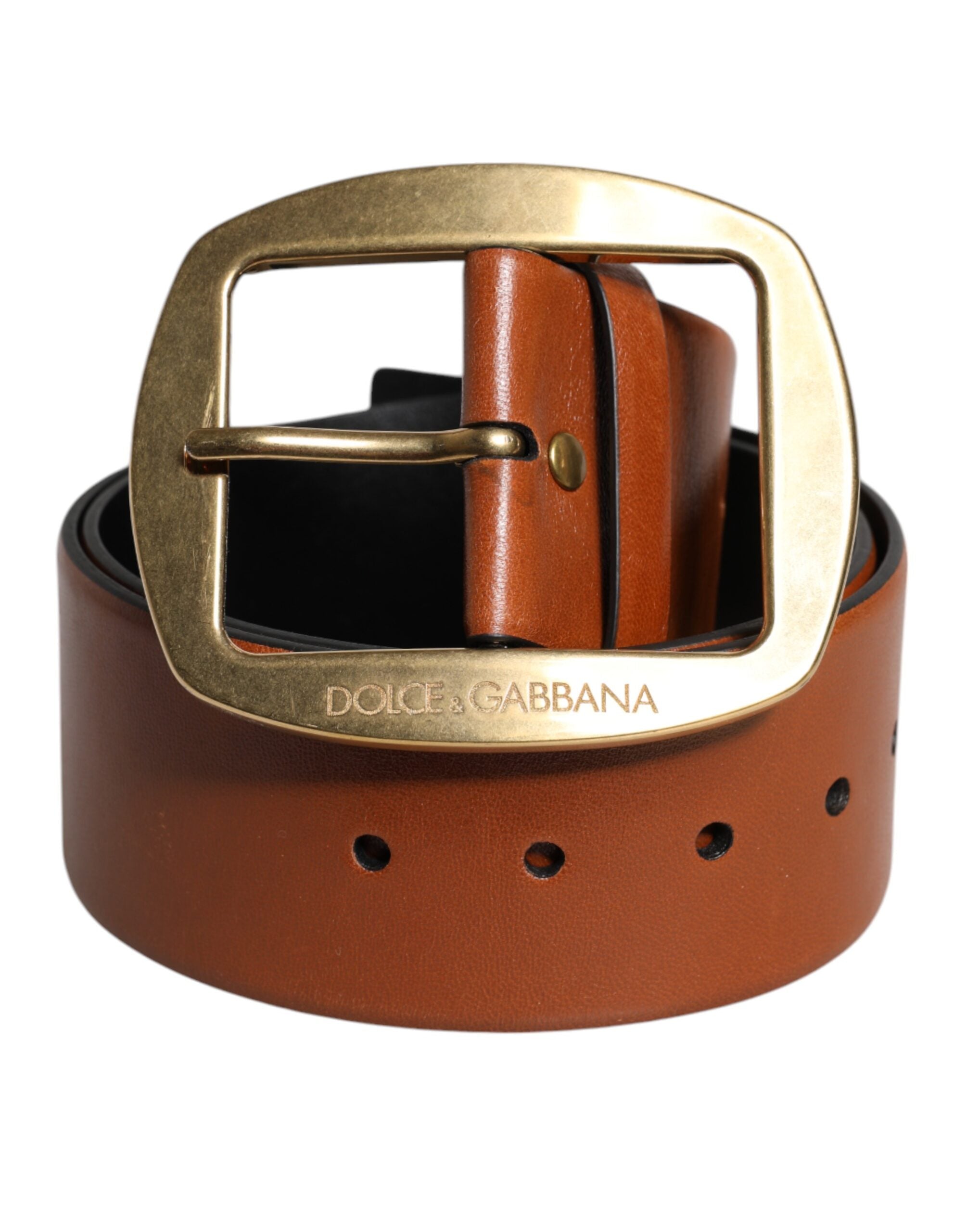 Dolce & Gabbana Brunt Läderbälte med Guldfärgad Metallspänne Klassiskt Bälte