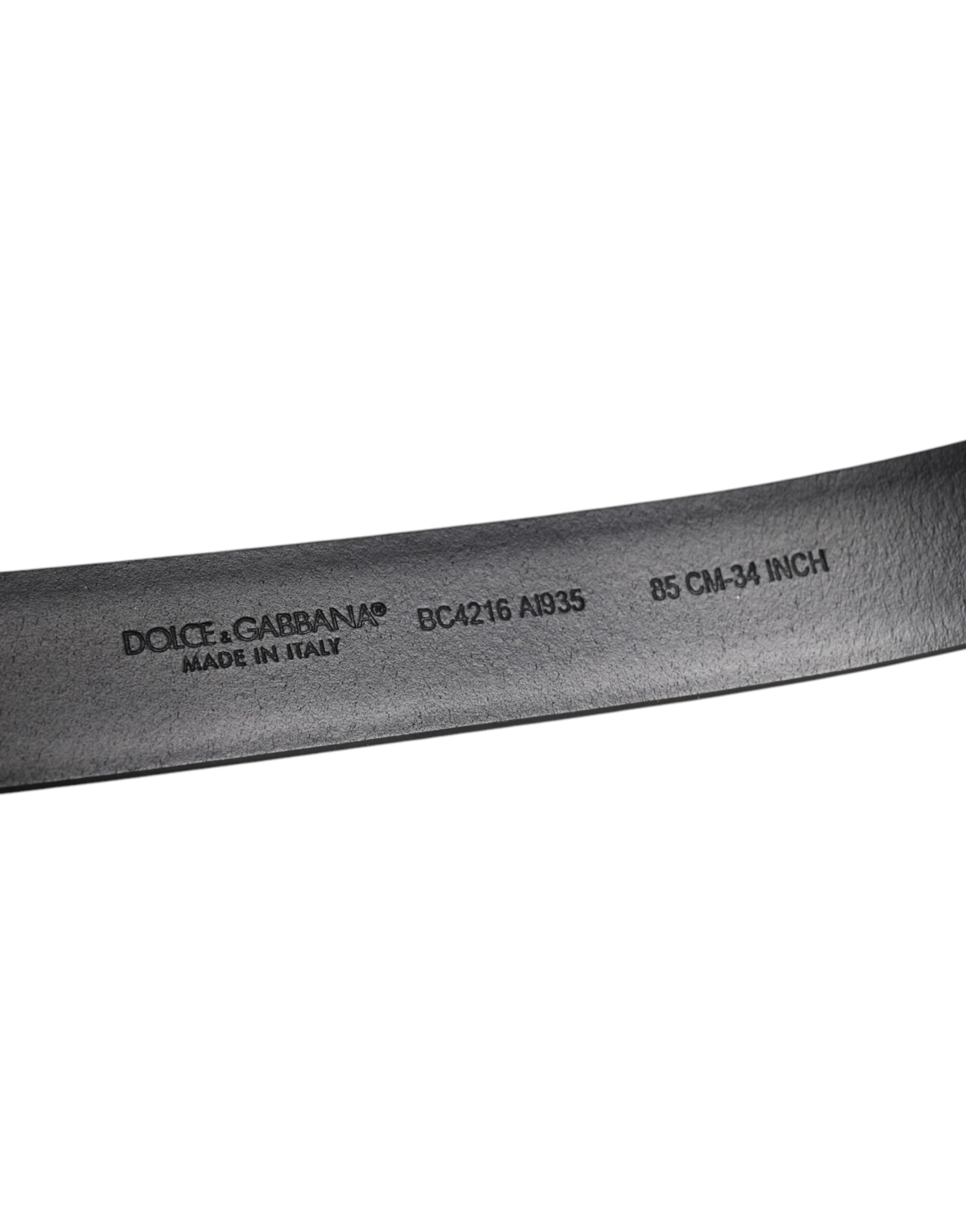 Dolce & Gabbana Svart Glansigt Läderbälte med Silverfärgat Metallspänne