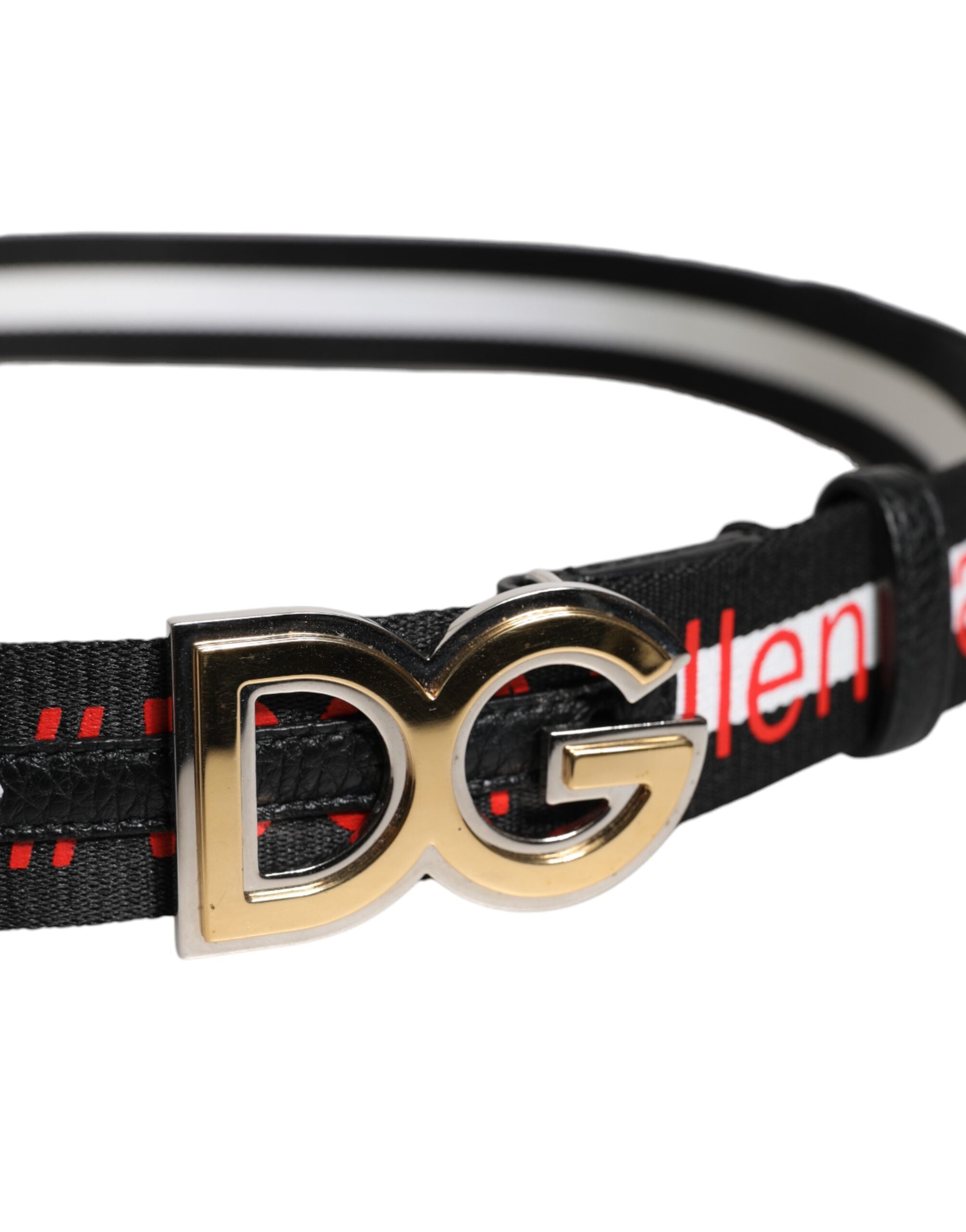 Dolce & Gabbana Svartvitt Tryckt Metallbälte med Logotypspänne