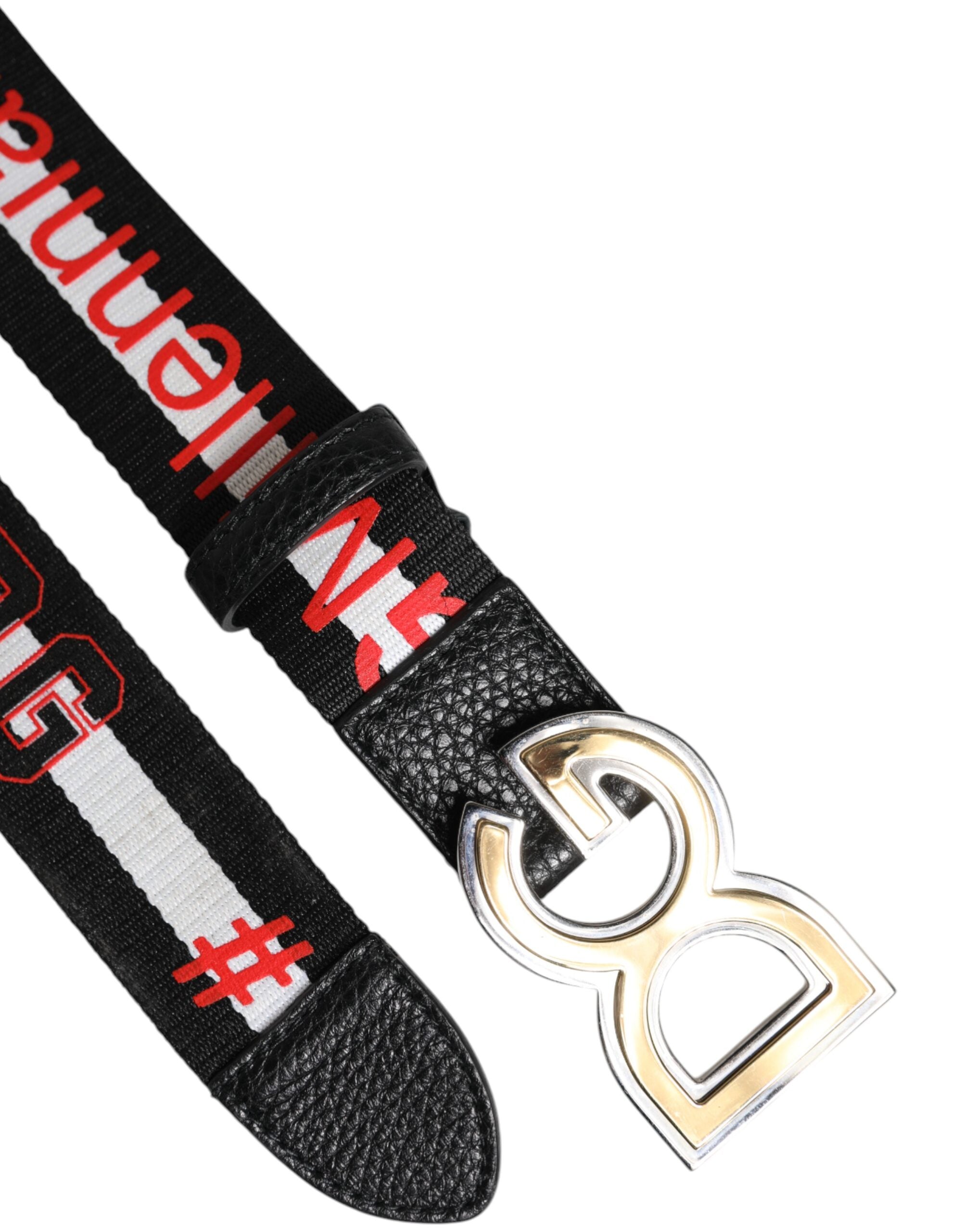 Dolce & Gabbana Svartvitt Tryckt Metallbälte med Logotypspänne