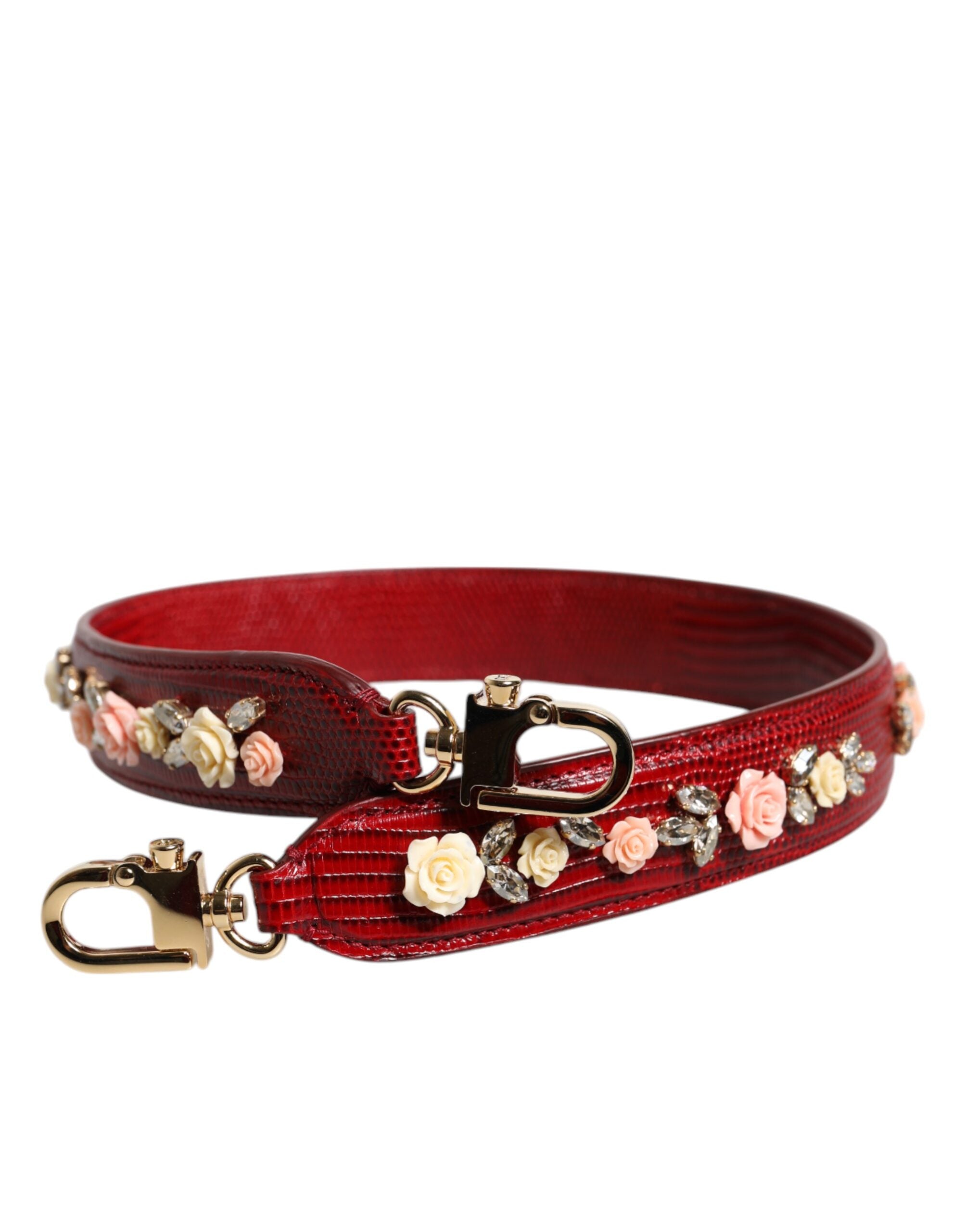 Dolce & Gabbana Röd Läderväska Med Blommig Utsmyckning Axelrem