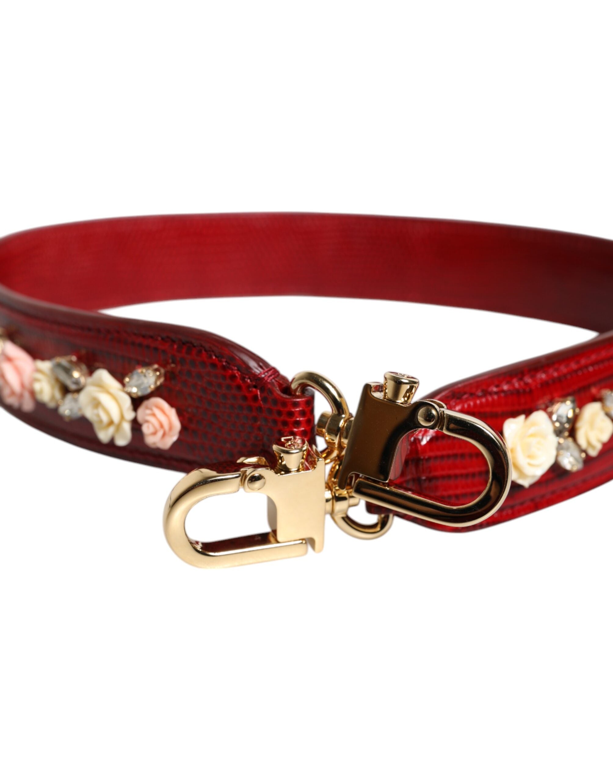 Dolce & Gabbana Röd Läderväska Med Blommig Utsmyckning Axelrem